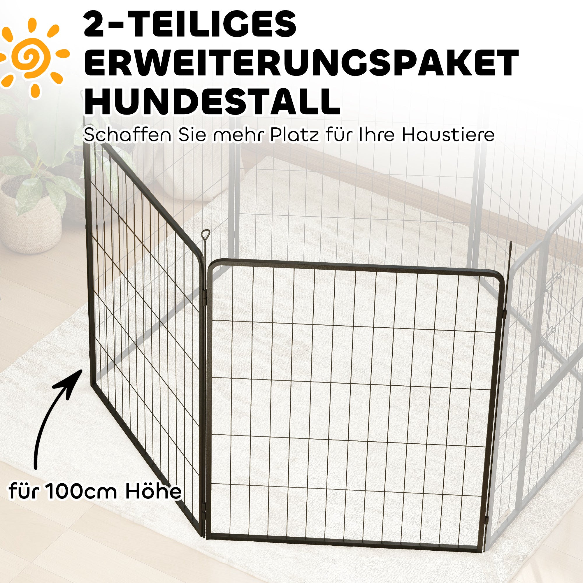Extension Dog Fence Panels, 80 x 100 cm Steel Puppy Fence, Black