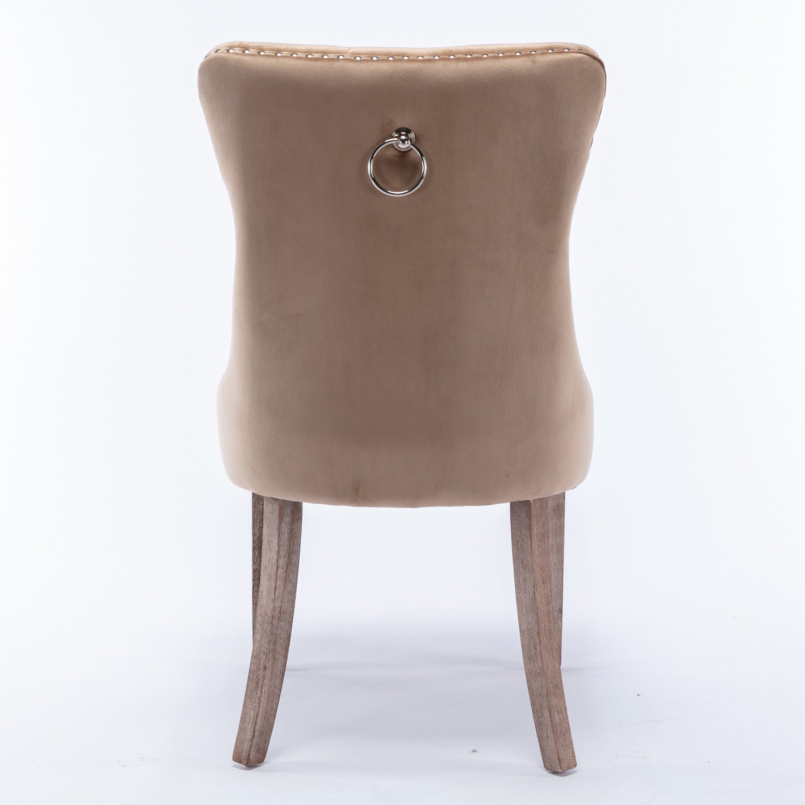 Nikki Collection Tufted Velvet Dining Chair Nailhead Trim 2-Pc Set - Khaki