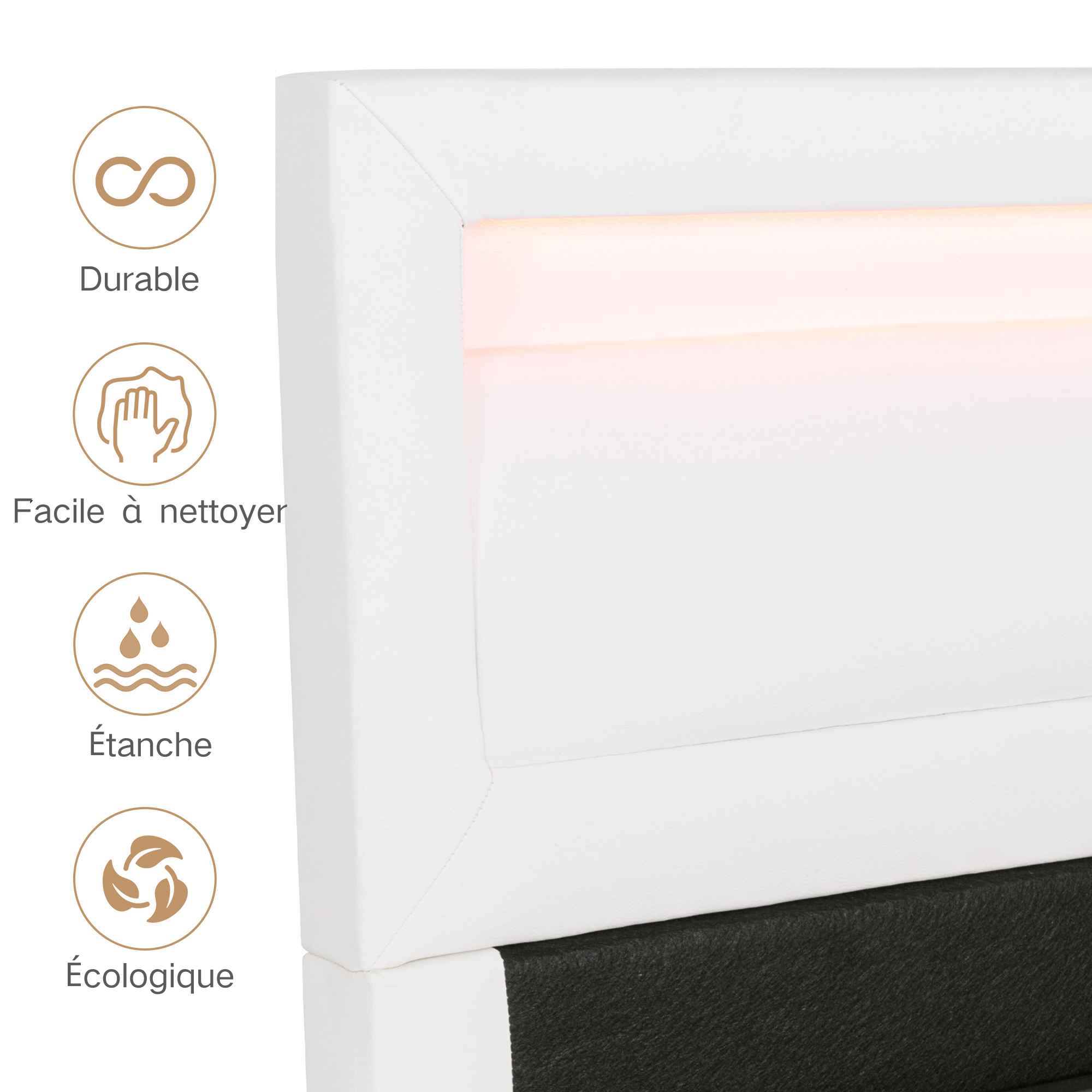 Upholstered LED Bed 140x190cm Storage & Illuminated Headboard Faux Leather White