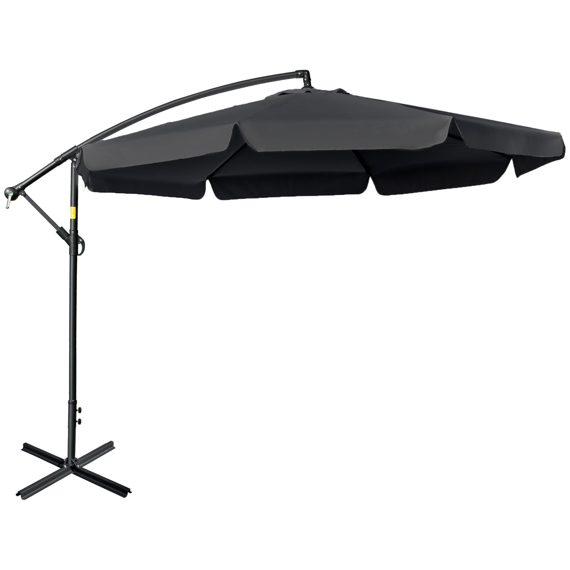 2.7m Banana Cantilever Parasol Umbrella with Crank Handle and Cross Base, Black