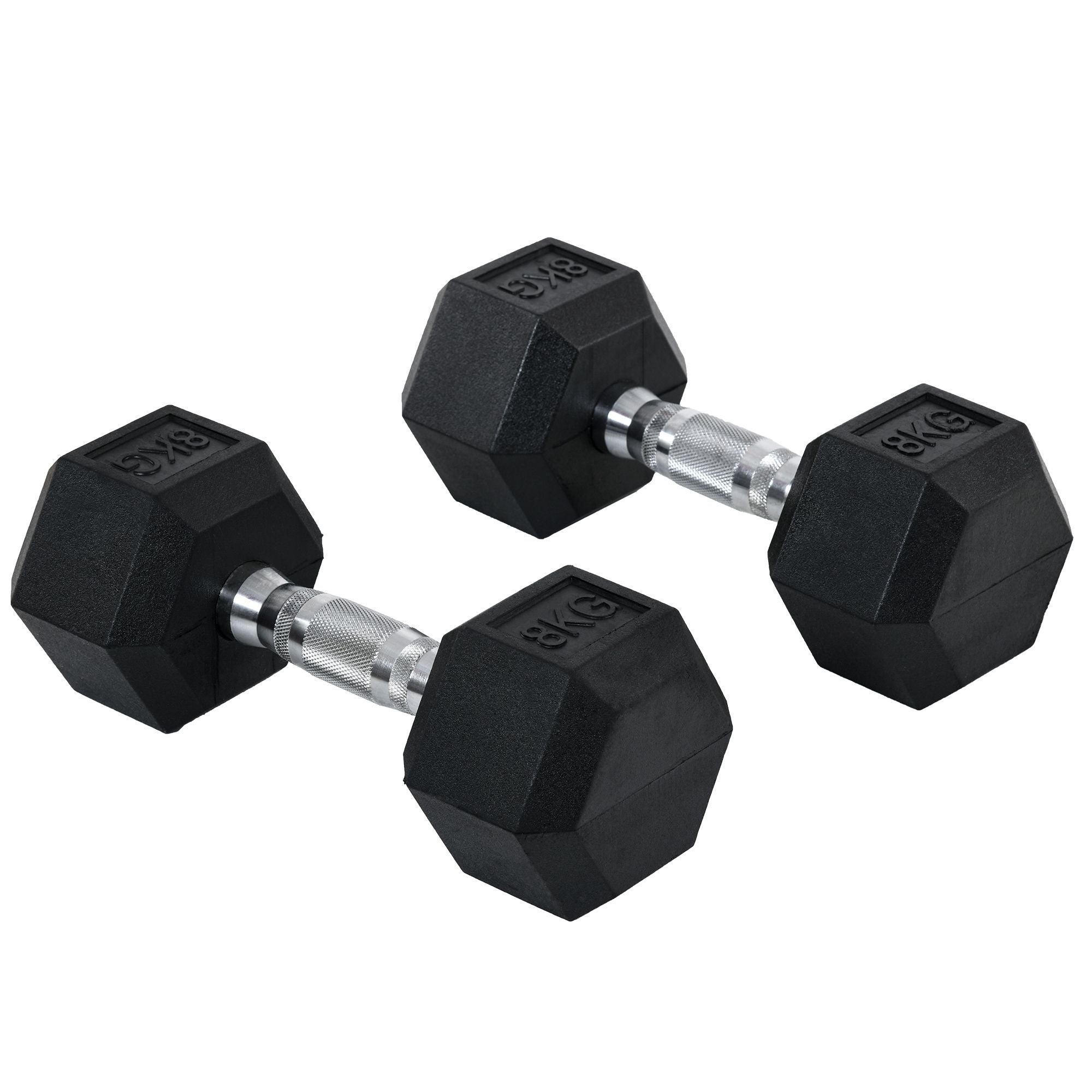 Hexagon Dumbbells Set, Cast Iron with Knurled Handles, Black Rubber