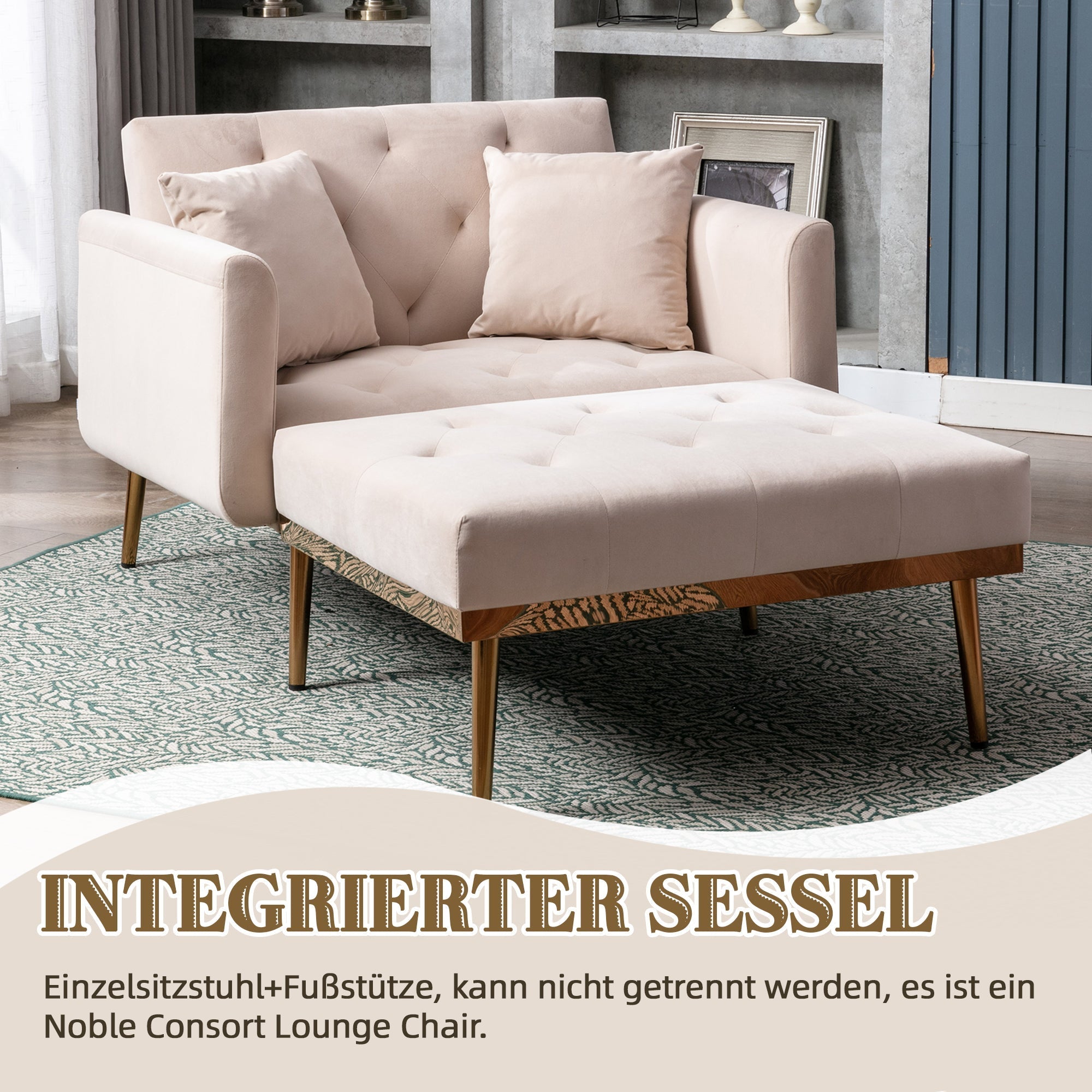 Armchair, Adjustable Backrest Recliner Folding Sofa, Beige