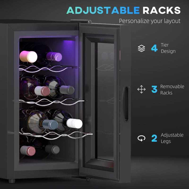 Mini Table Top Wine Fridge, 8 Bottle 17L, 8-18℃ Quiet, Glass Door LED Light Digital Touch Screen