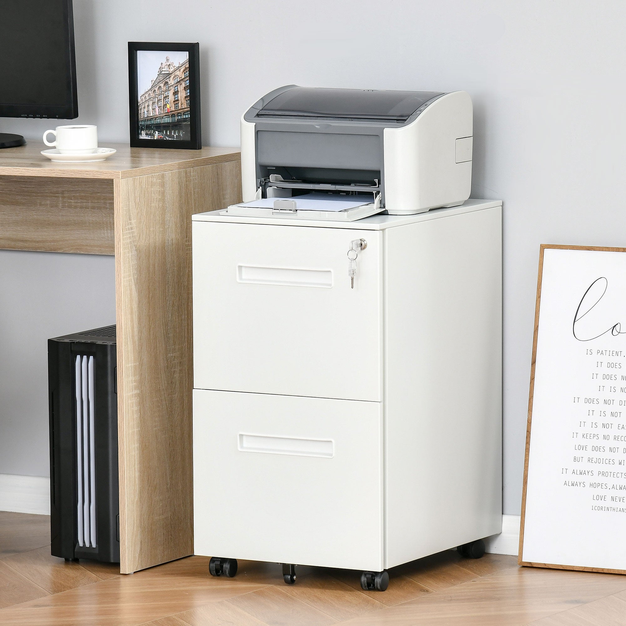 Vinsetto Mobile Filing Cabinet 2 Drawers Lockable A4 Steel