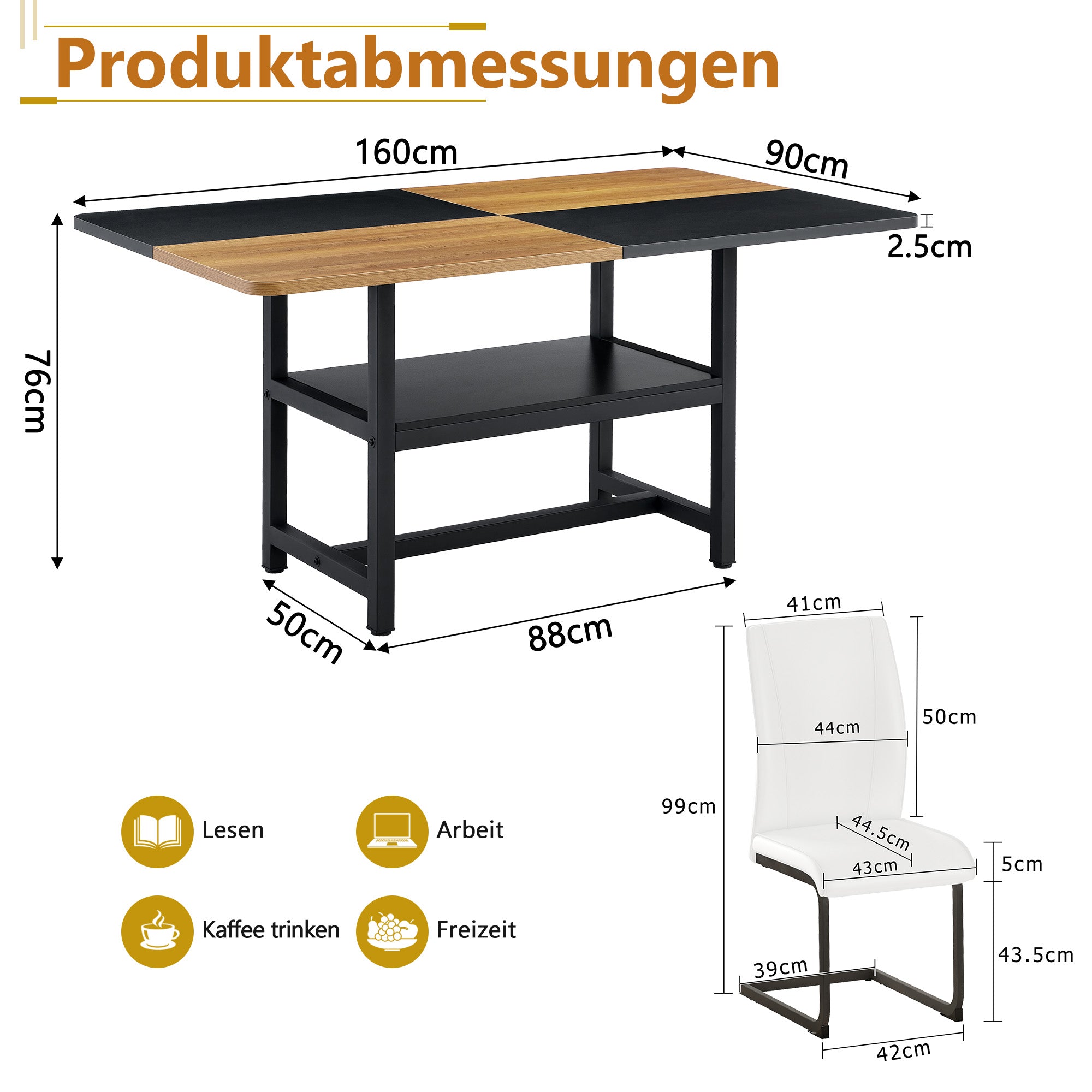 Table Set Rectangular Dining Table Storage Shelf 4 Armchairs Faux Leather White