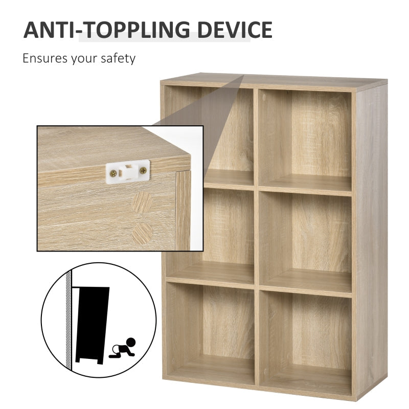Six-Cube Bookcase Three-Tier Structure Storage Unit Oak Wood Effect