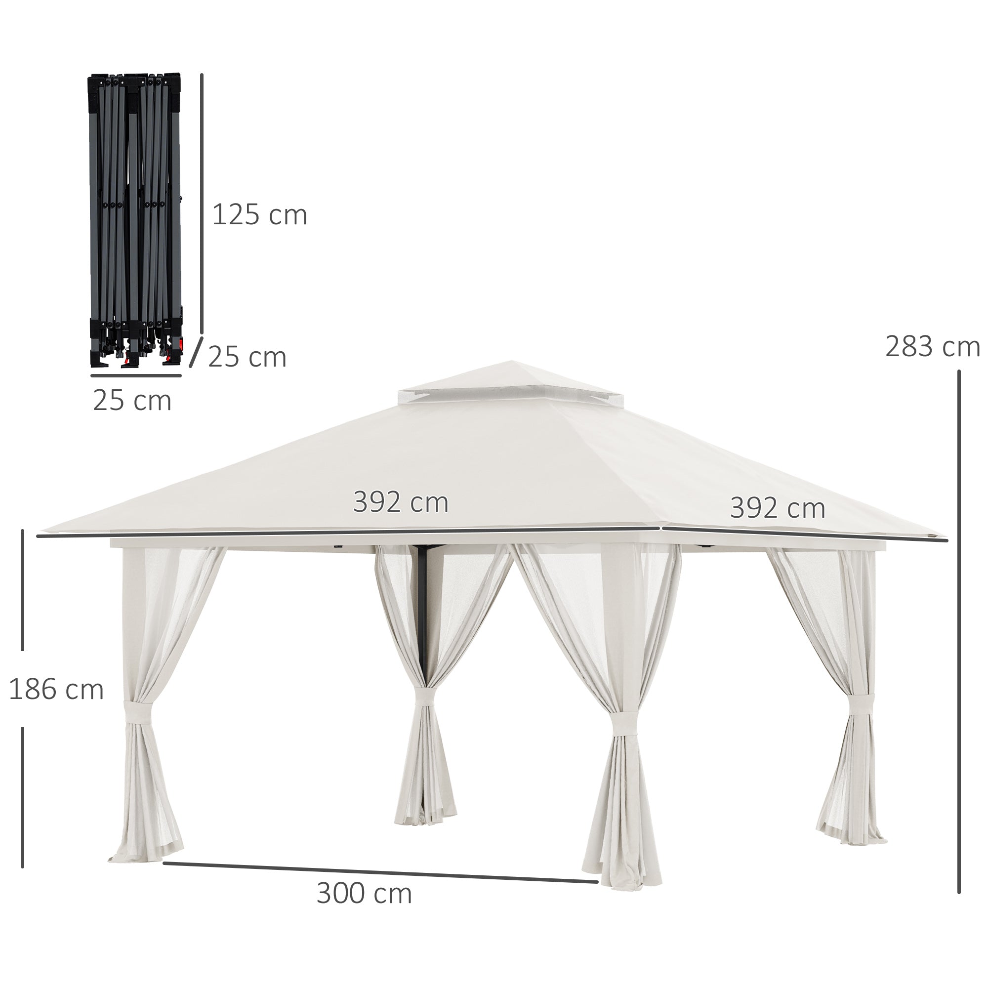 Folding Pavilion 4x4m Mesh Curtains UV Protection Double Roof, Cream White