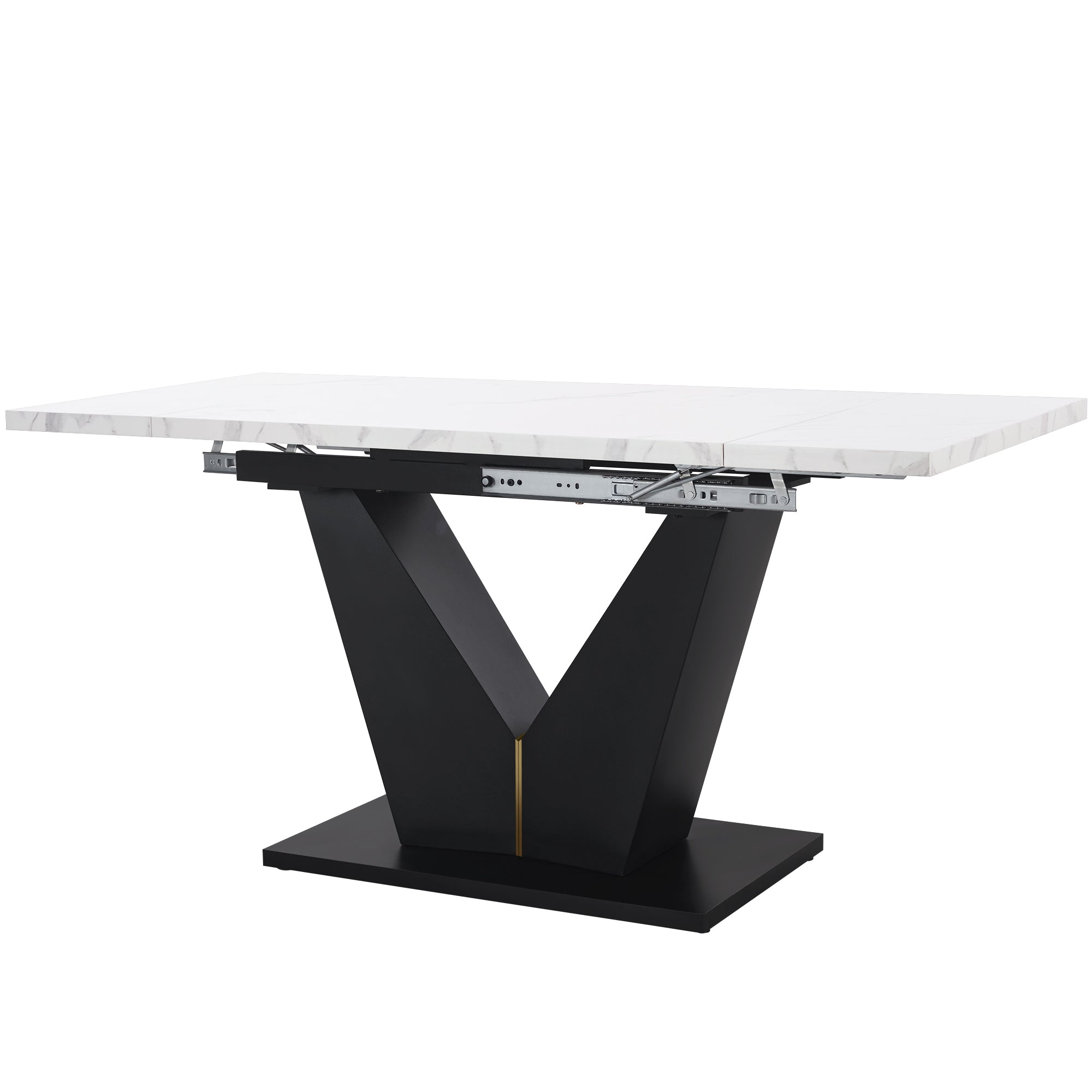 Dining Set 5-Piece Extendable Table 4 Velvet Chairs - White Marble/Grey