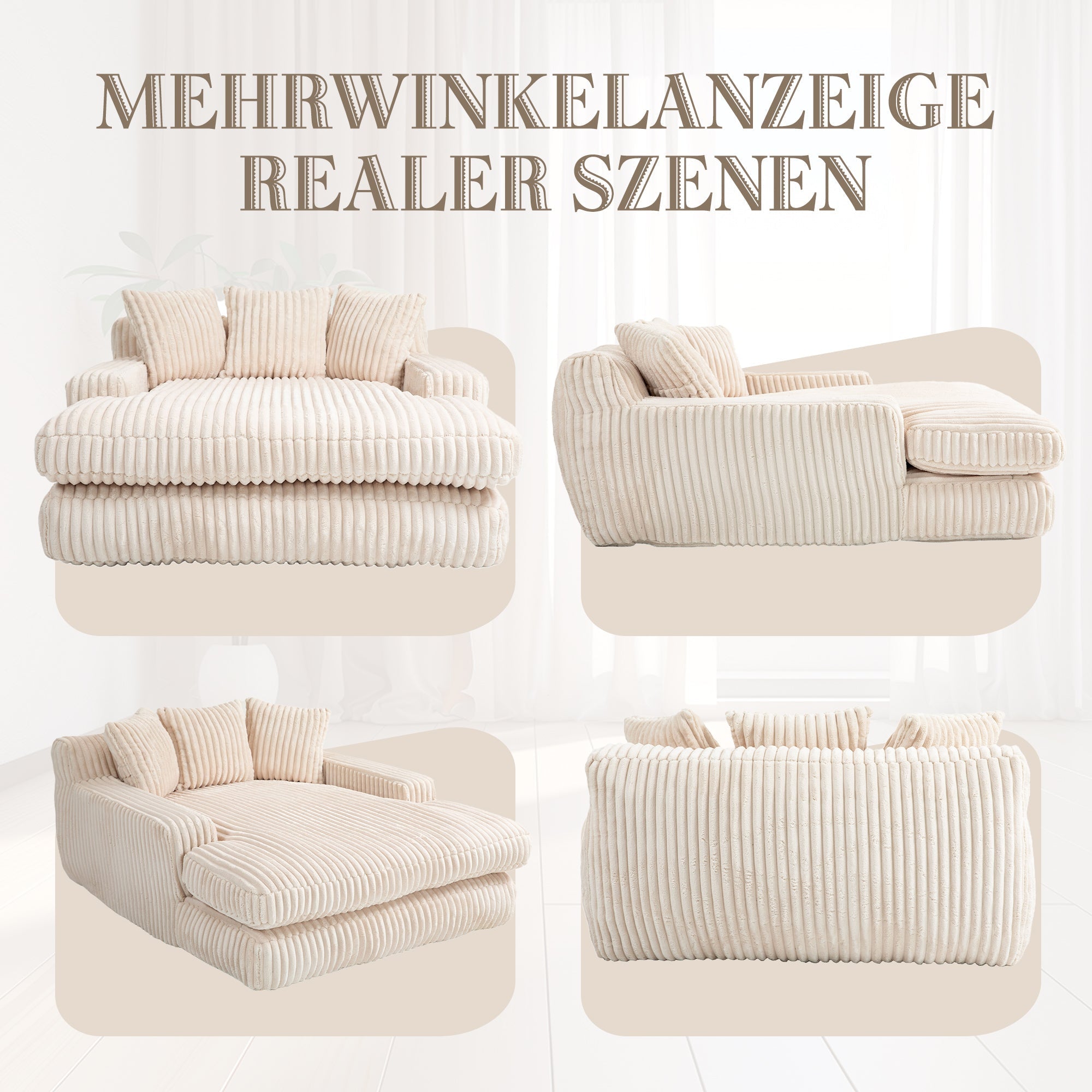 Cloud Couch Sleeper Sofa, Single-Seat Floor, 3 Cushions, Corduroy Beige