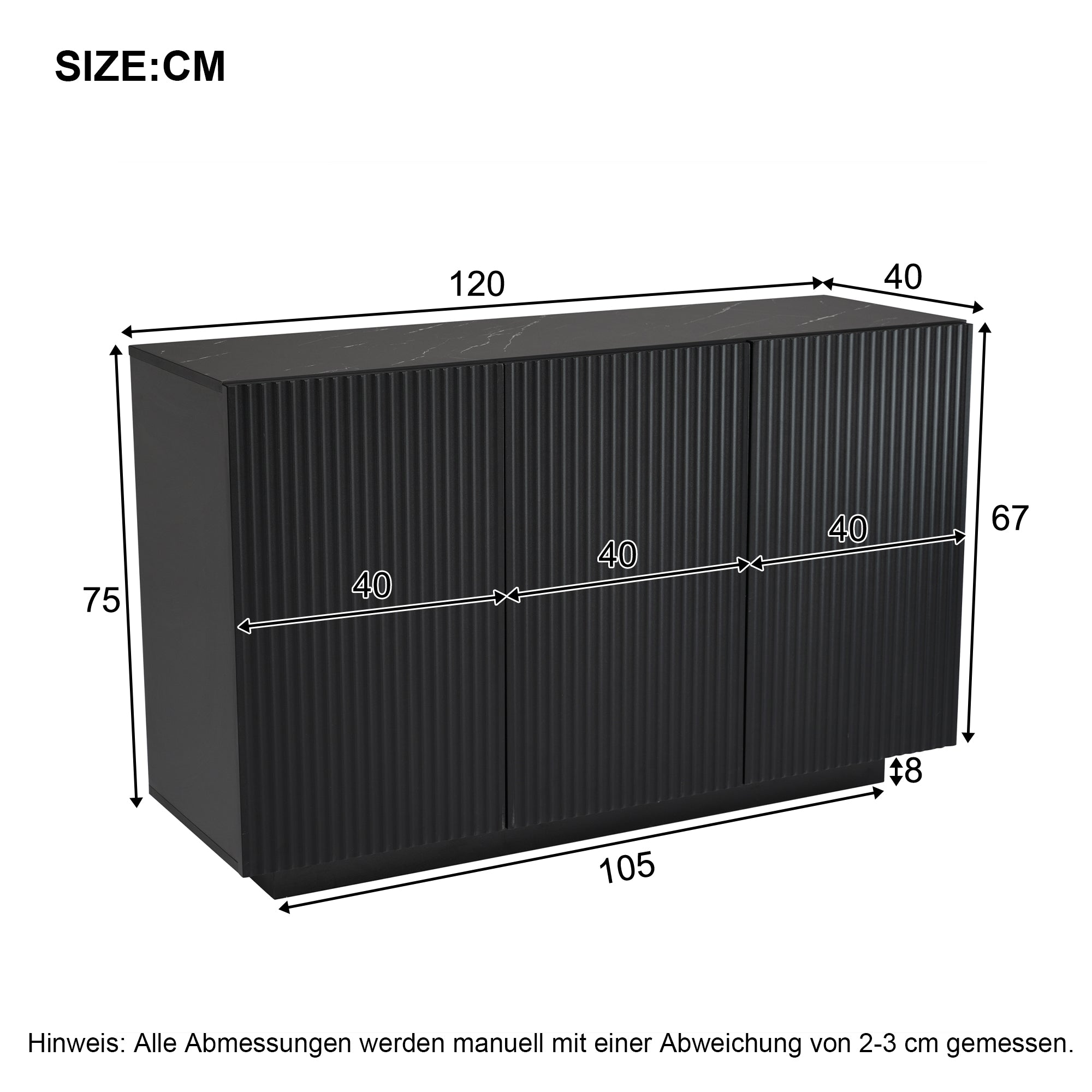 LED Chest of Drawers, Modern Design Sideboard with Lighting, 120cm, Black Marble Look