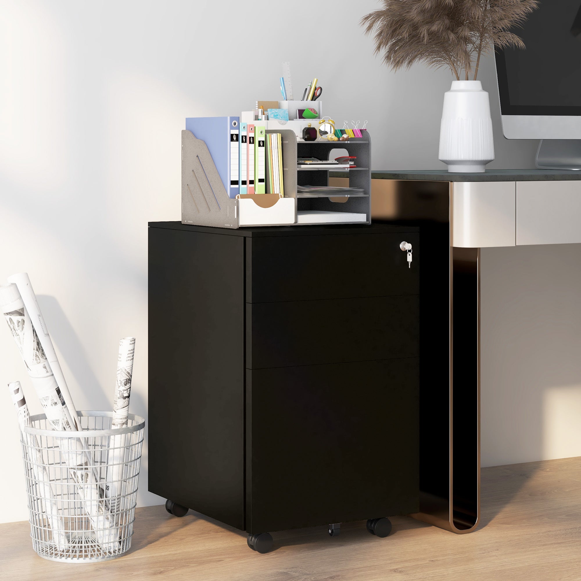 Vinsetto Filing Cabinet with Drawers, Mobile Steel, Black