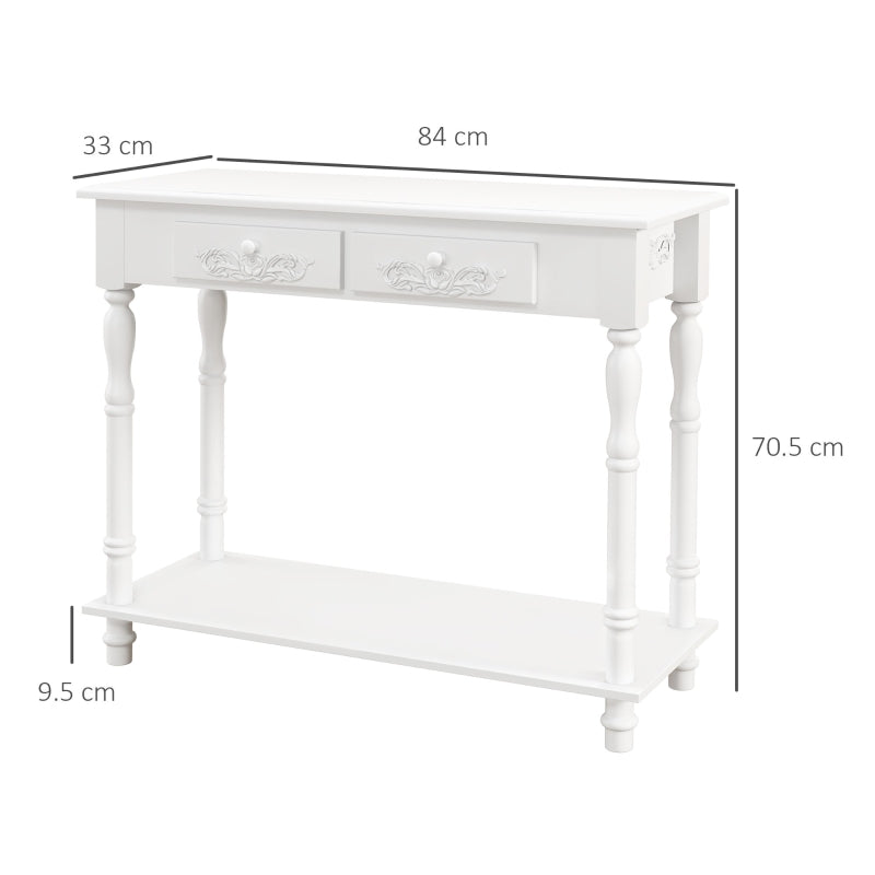 Console Table Modern Sofa Side Desk with Storage Shelves and Drawers White