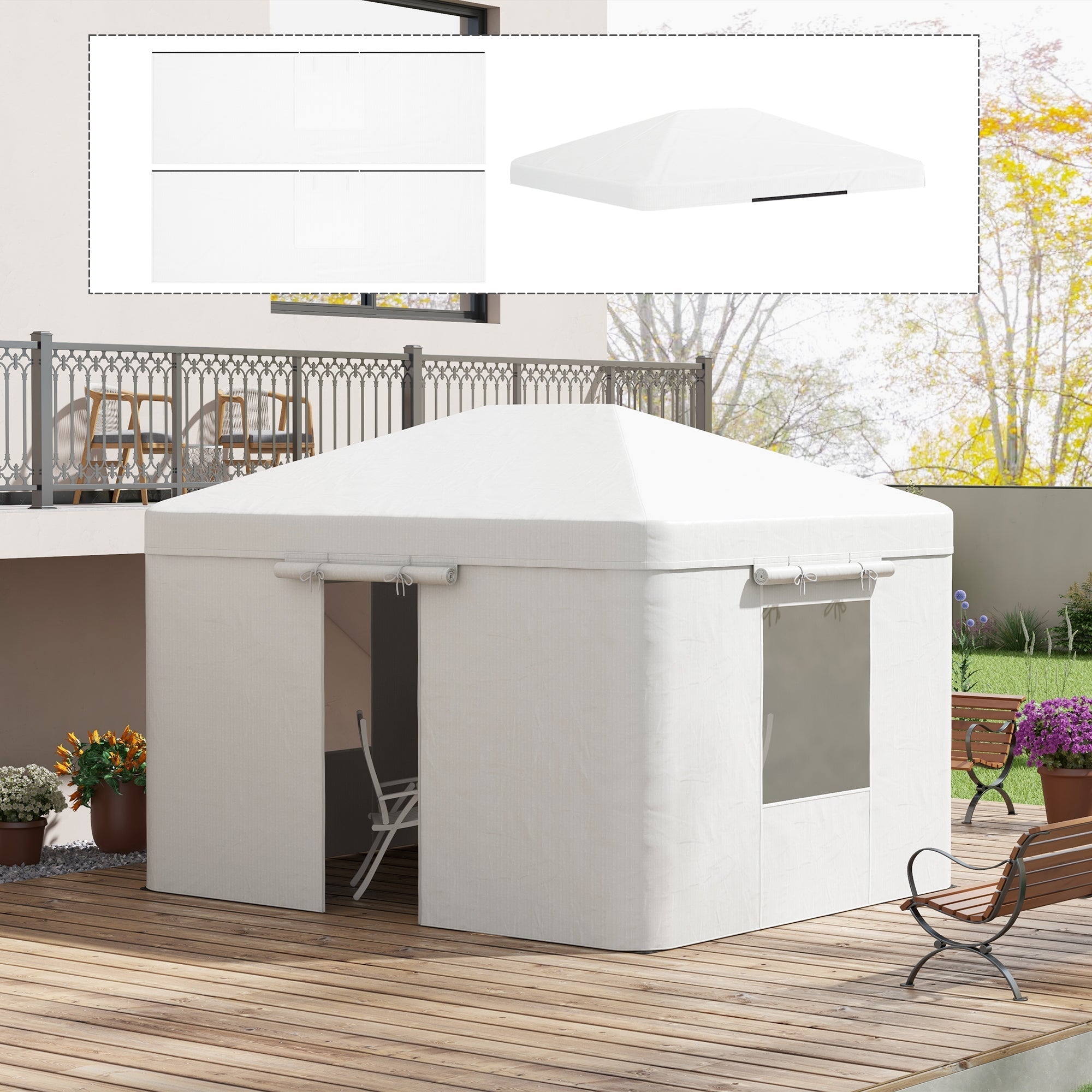 Replacement Roof Set for Gazebo, Waterproof 2 Side Walls, White