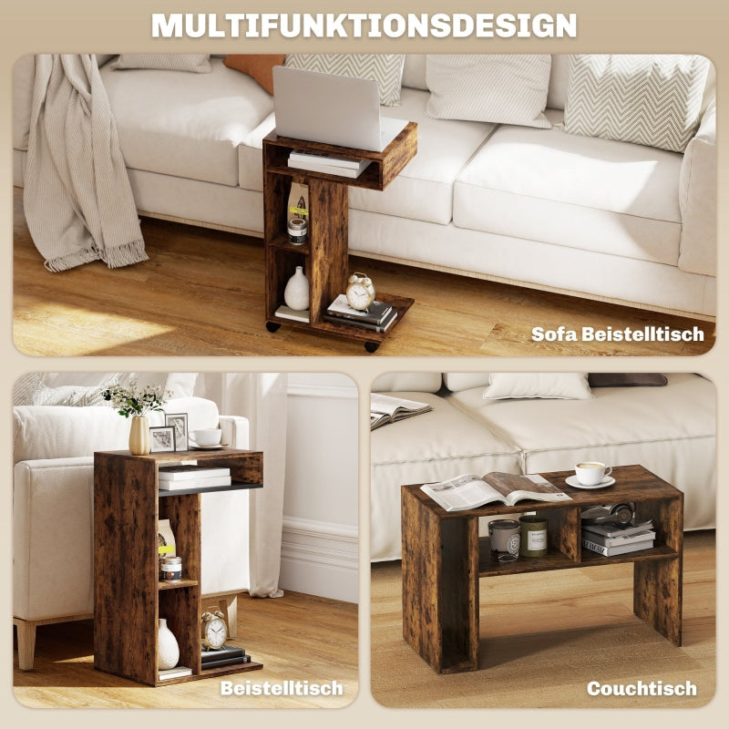 C-Shaped Serving Cart 4 Wheels 3 Compartments - Rustic Brown