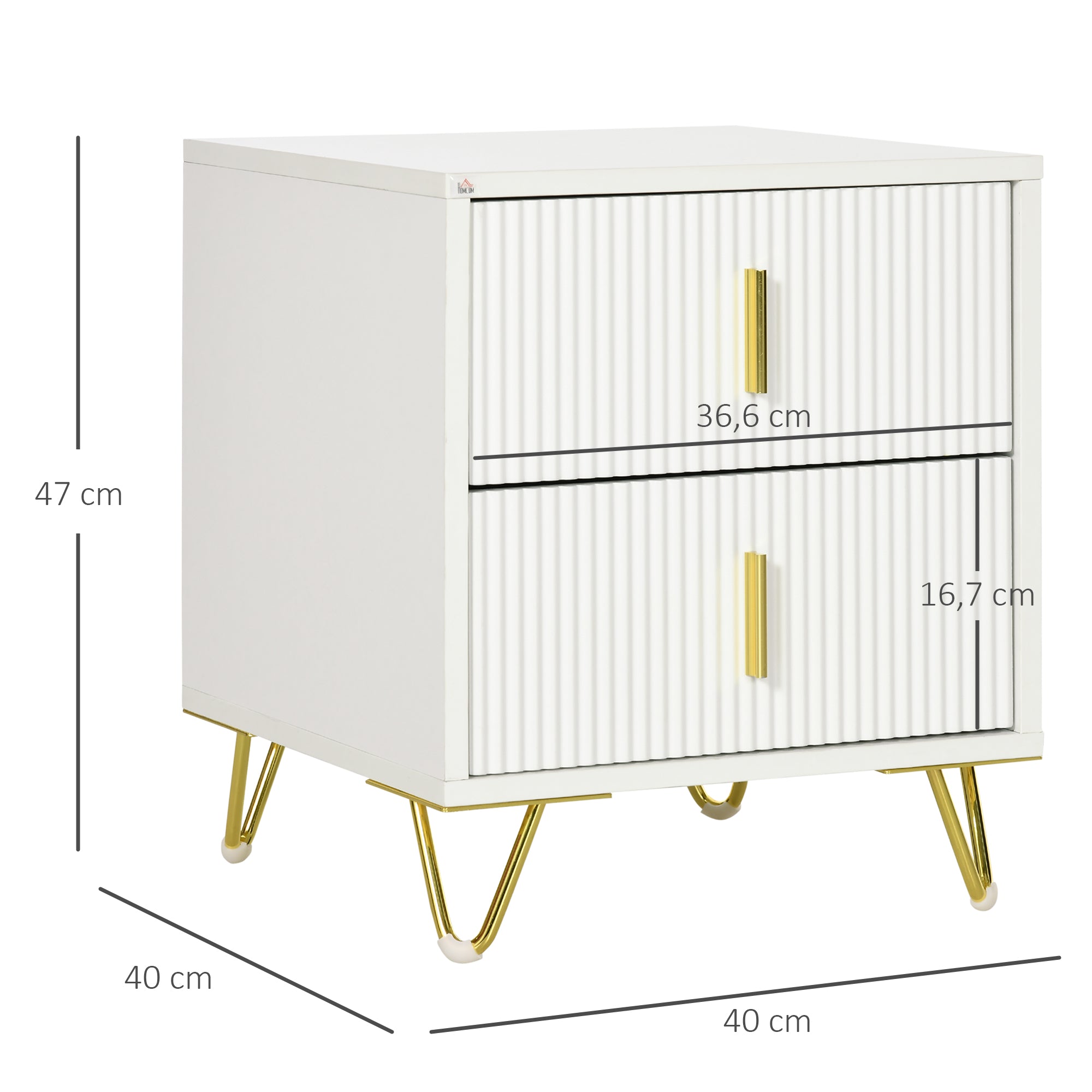 Elegant Chest of Drawers, Two Drawers - White/Gold-Tone