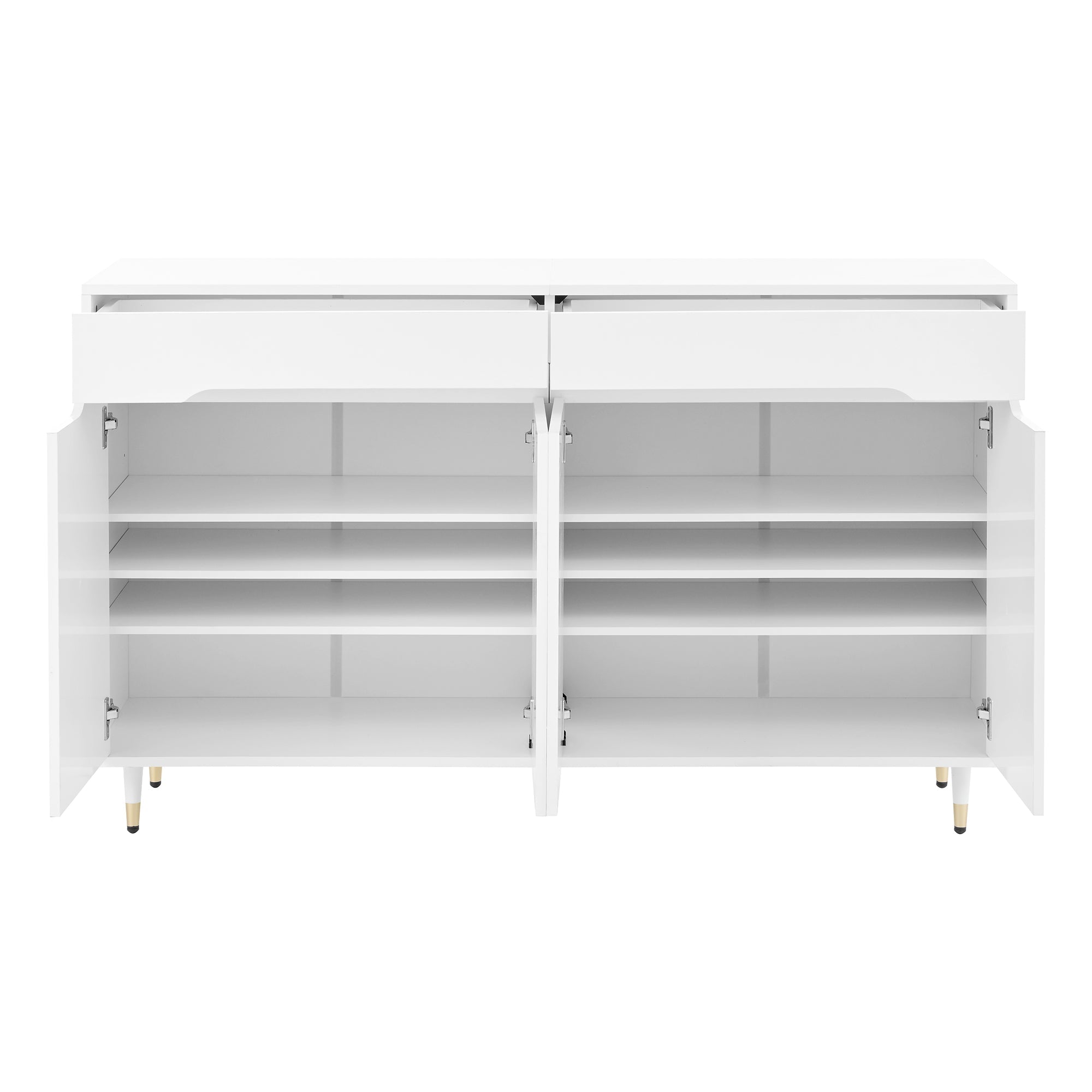 Modern Shoe Cabinet, 2 Doors 2 Drawers Adjustable Shelves, Gold Legs