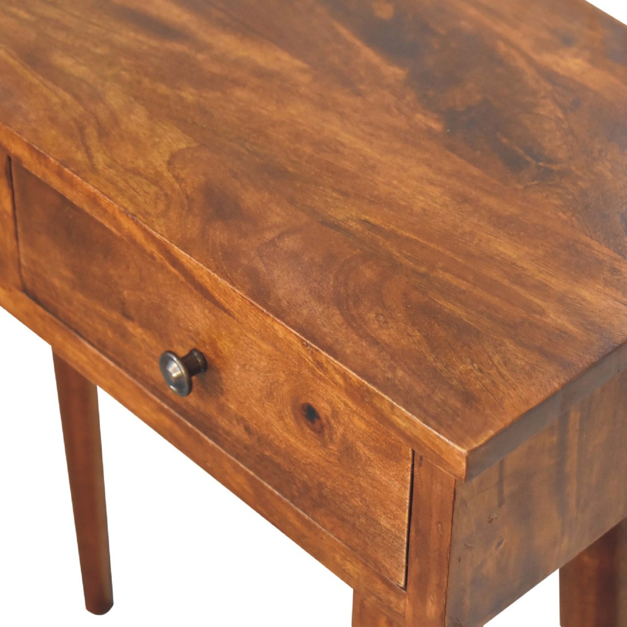 Solid Wood Mini Hallway Console, 2 Drawers, Nordic Legs, Chestnut Brown