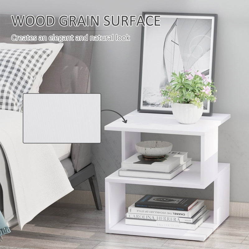 Side Table Square Modern 2 Tier Storage Shelves White