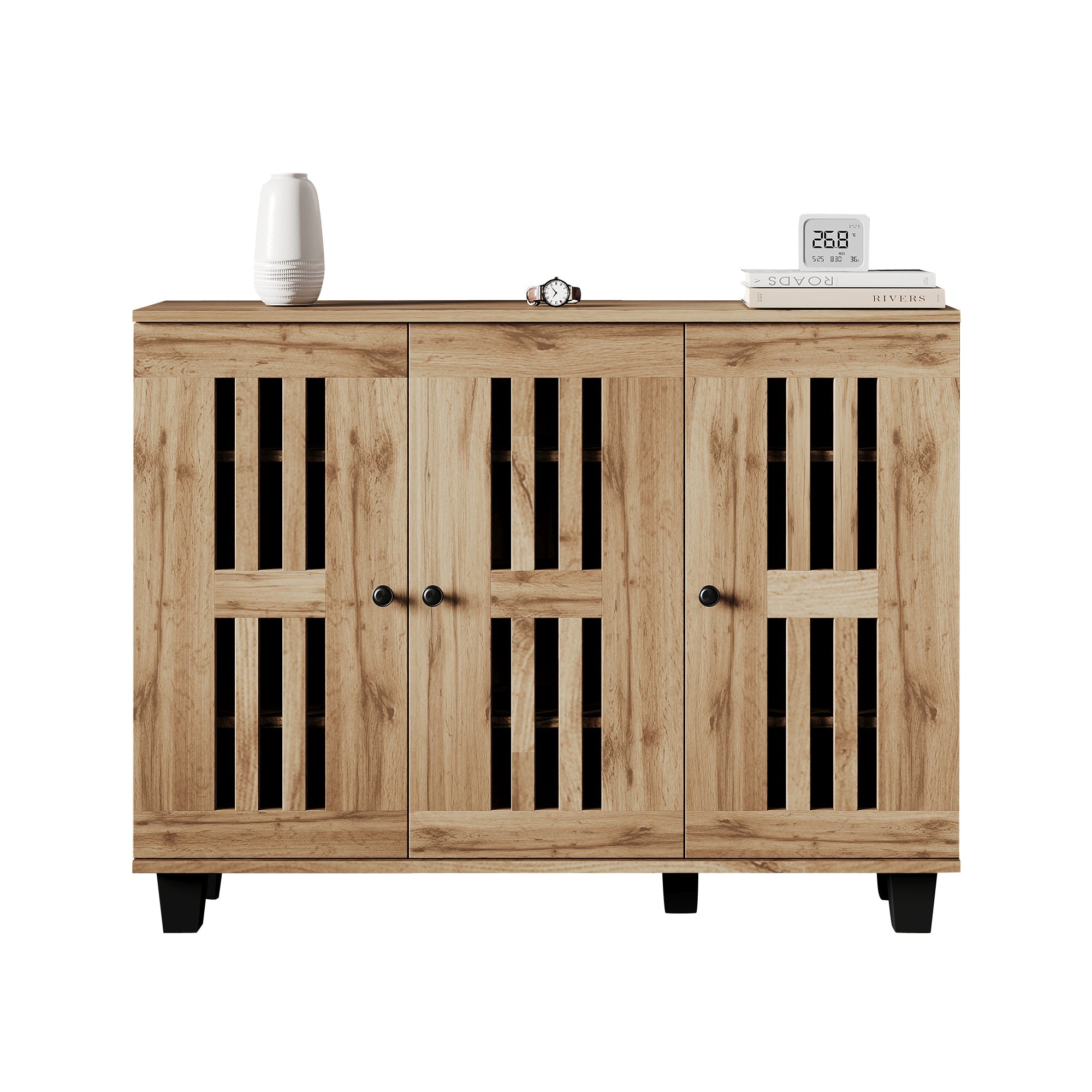 Side Cabinet, 120x32x92cm 3-Door with 8 Storage Compartments for Living Room, Bedroom, Office, Entryway