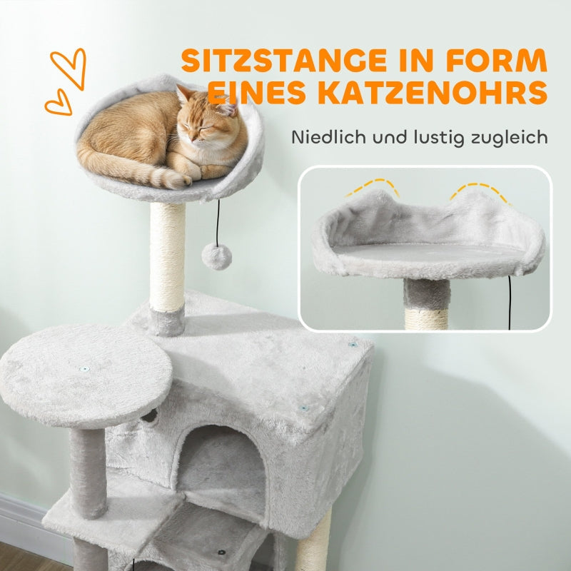 PawHut 140cm Cat Tree Multi-Level Sisal Posts & Plush Platforms Beige/Grey