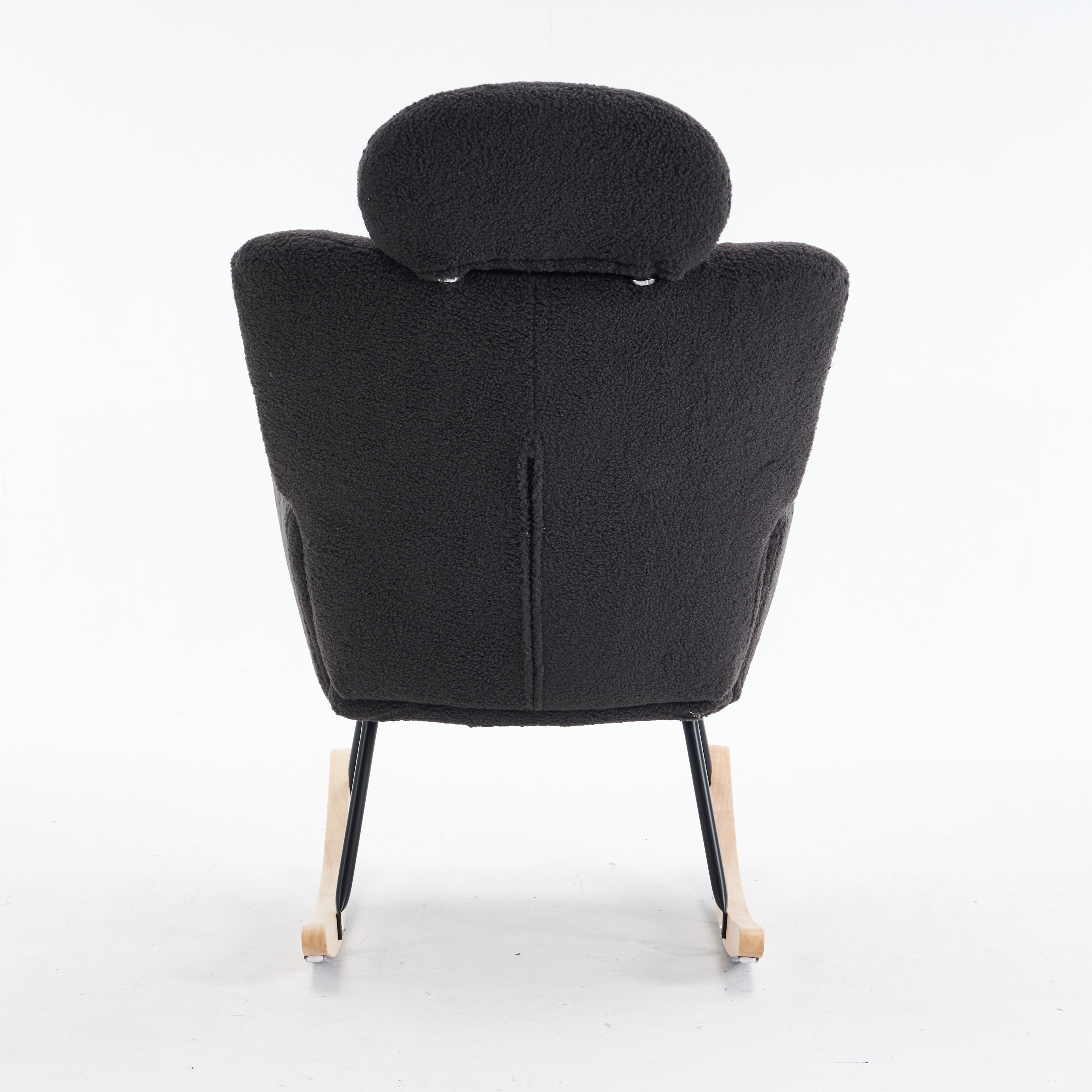 Soft Teddy Fabric Rocking Chair with Padded Seat and Headrest, Dark Grey
