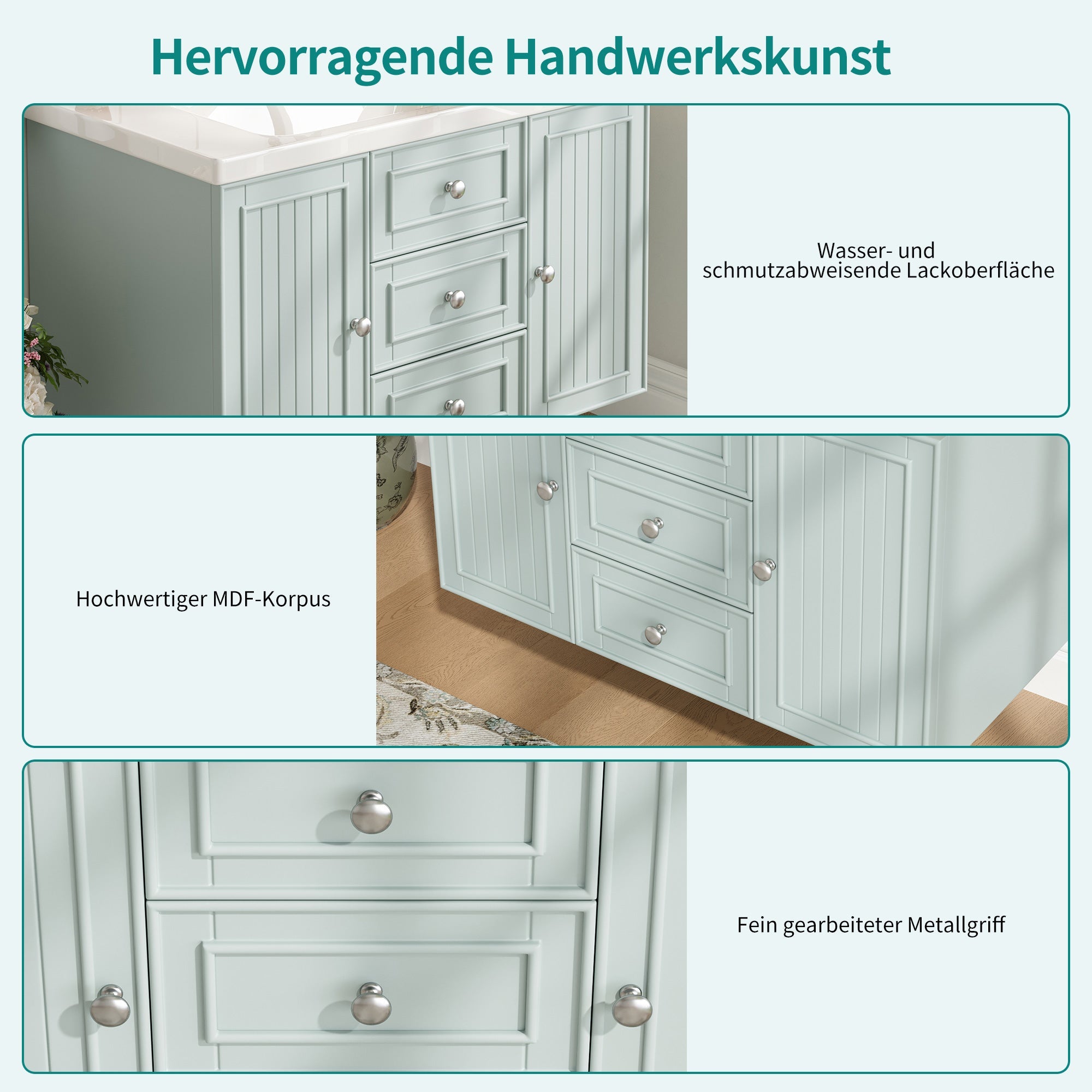 Wall-Mounted Vanity Unit 3 Drawers Modern Style 78.5x46.8cm - Green