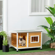Doghouse with Veranda, Hinged Roof & Adjustable Feet, Natural Wood Orange