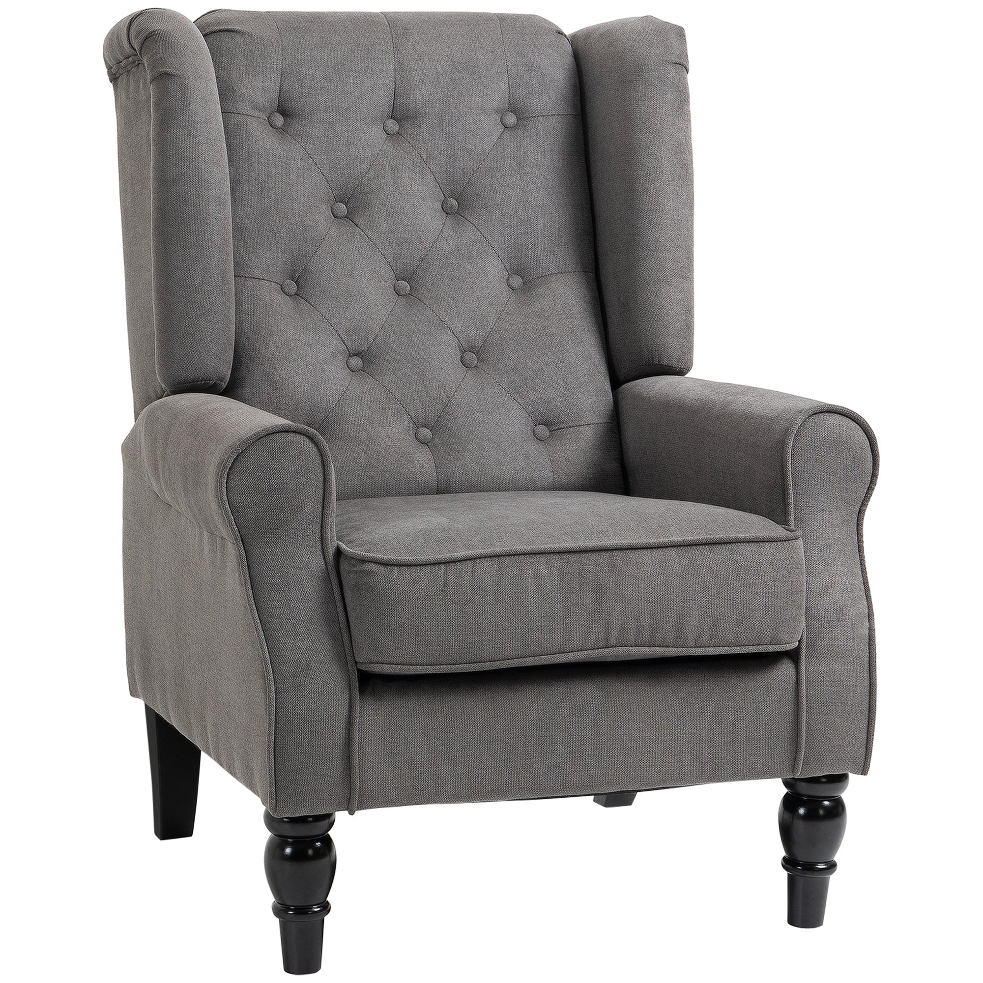 Single Armchair, Wingback Chair, Tufted, Dark Grey Polyester