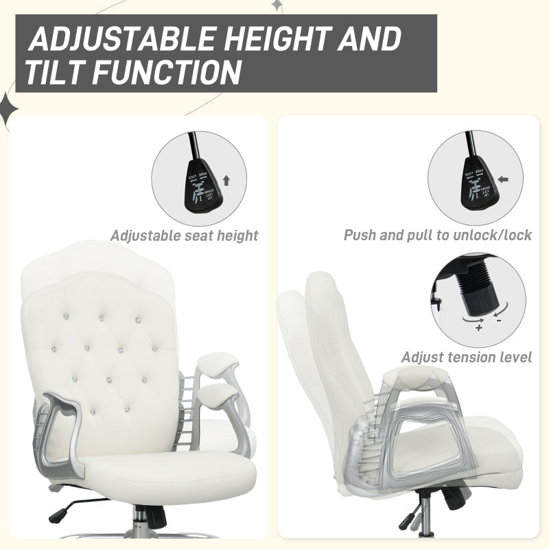 Work Chair with Diamante Back, Velvet-Feel Cream