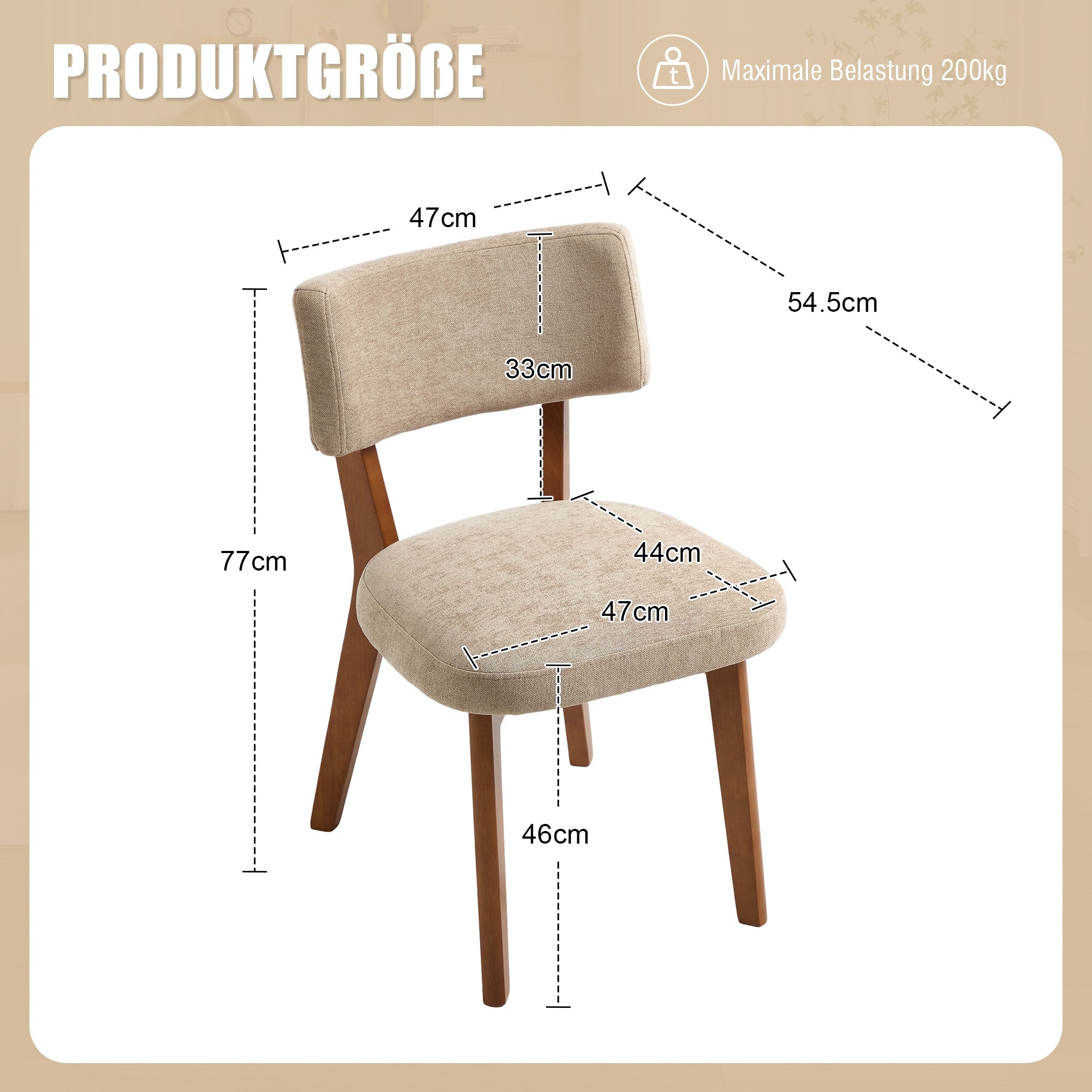 Dining Chair Set of 2, Mid-Century Solid Wood Legs Upholstered Seat - Fabric