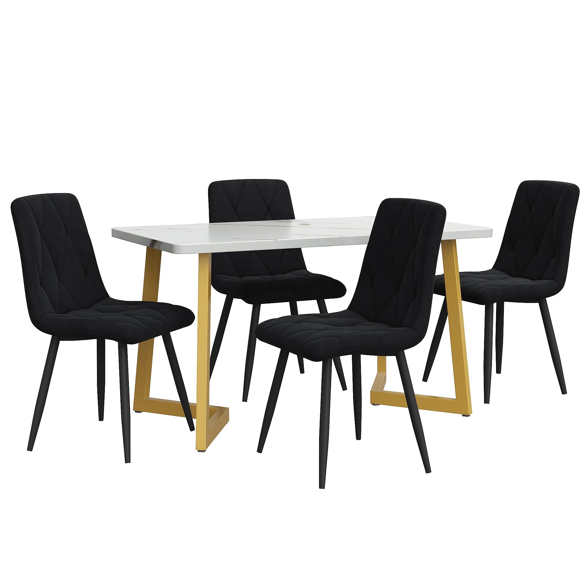 Dining Set 5-Piece Rectangular 117x68cm Black Twill Velvet/Gold Legs