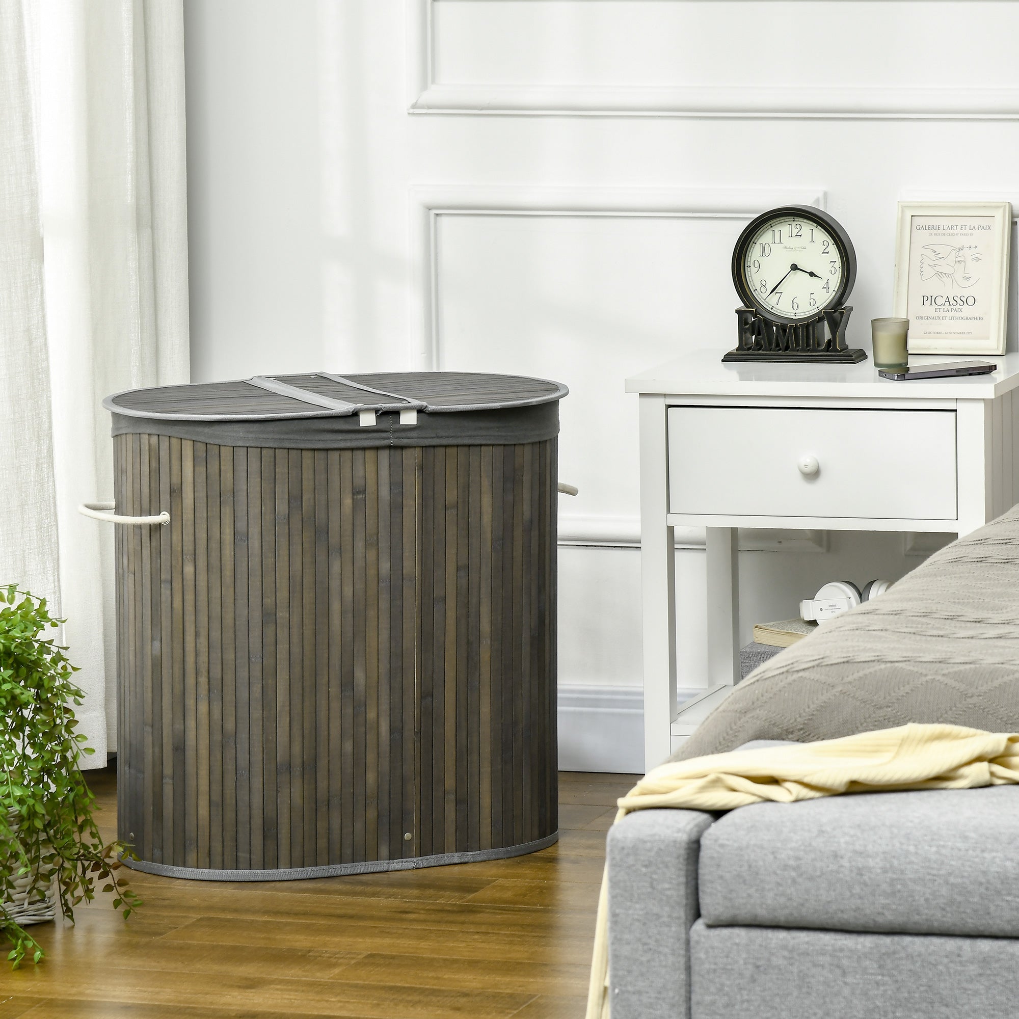 Bamboo Laundry Basket, 100L with 2 Removable Bags, Gray