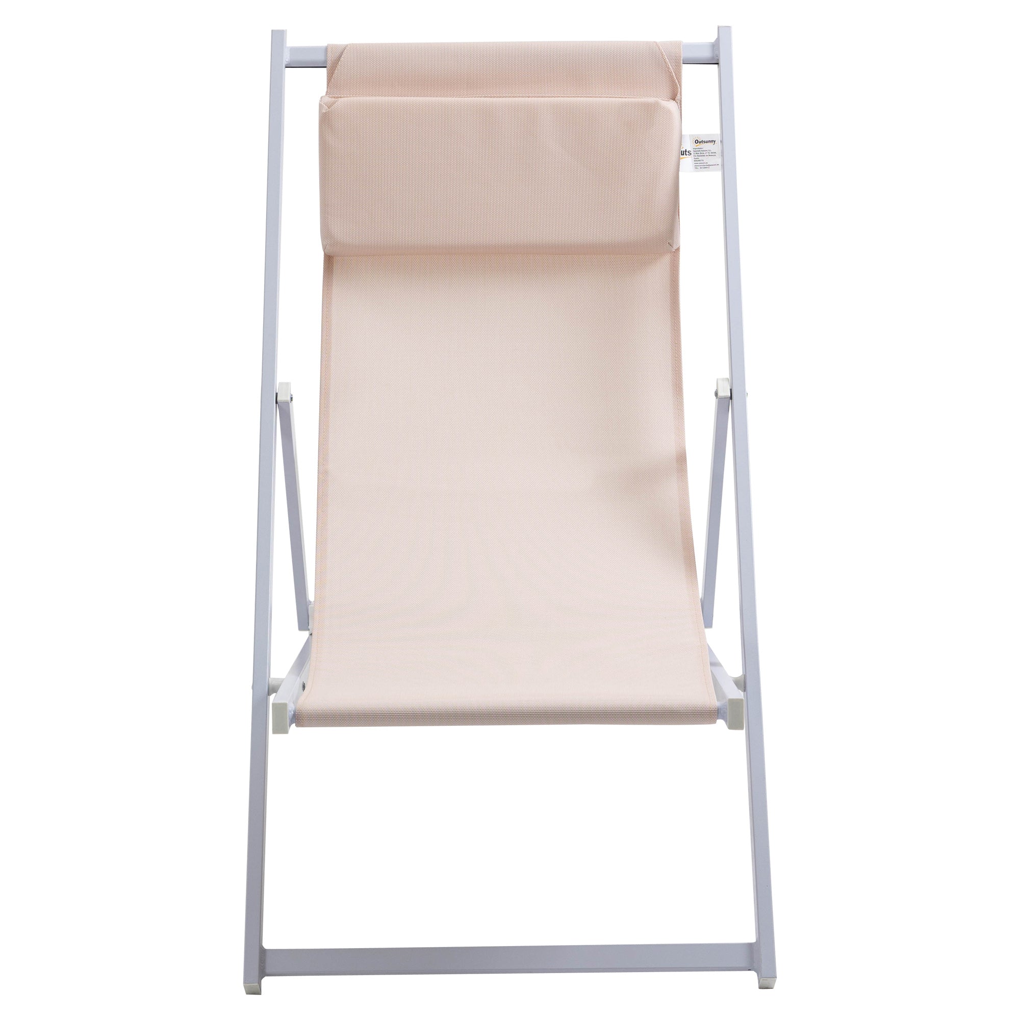Set of 2 Folding Deck Chairs, Aluminum Frame Lounger, Beige