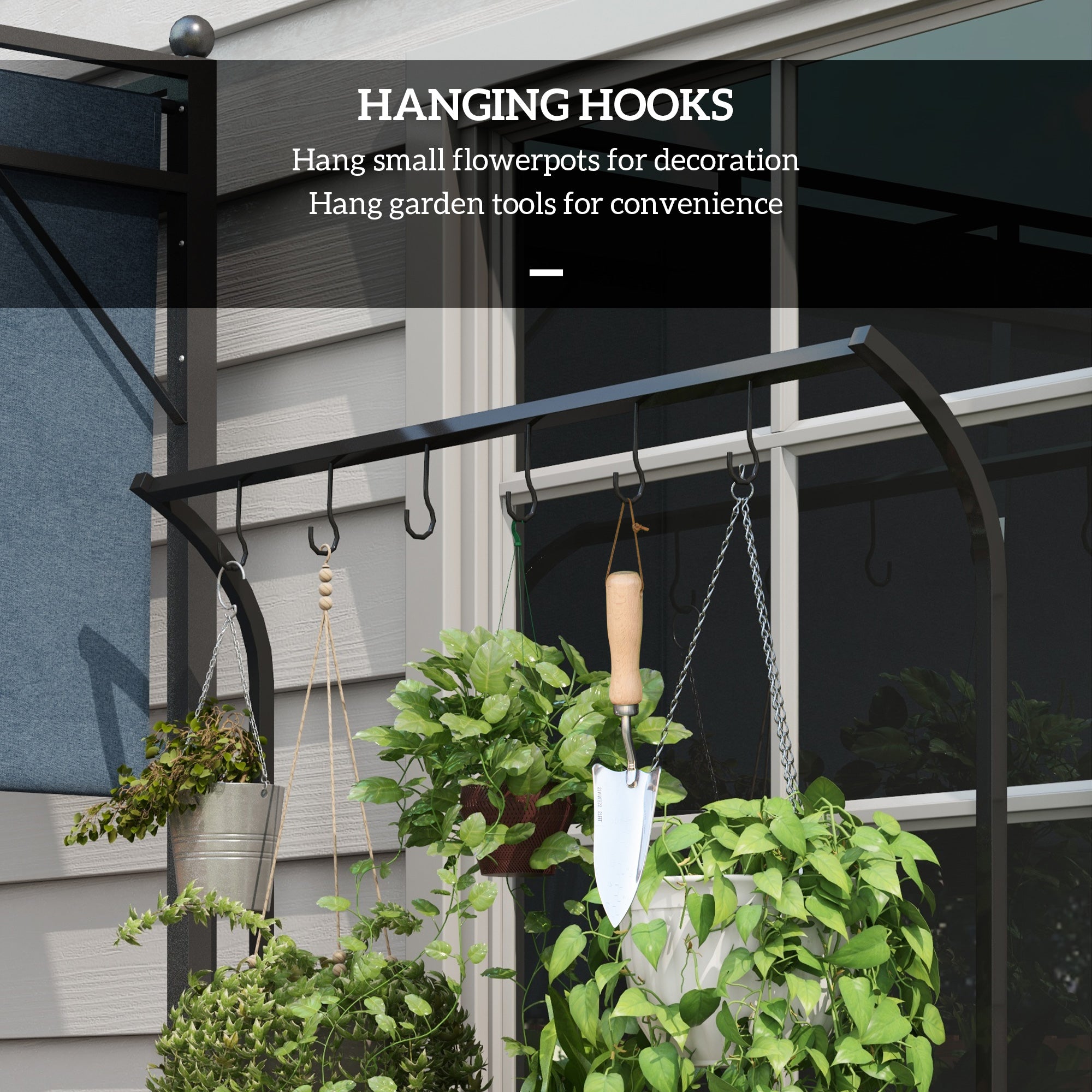 3 Tiered Plant Rack with Hanging Hooks, Indoor/Outdoor Tall Plant Stand, Black