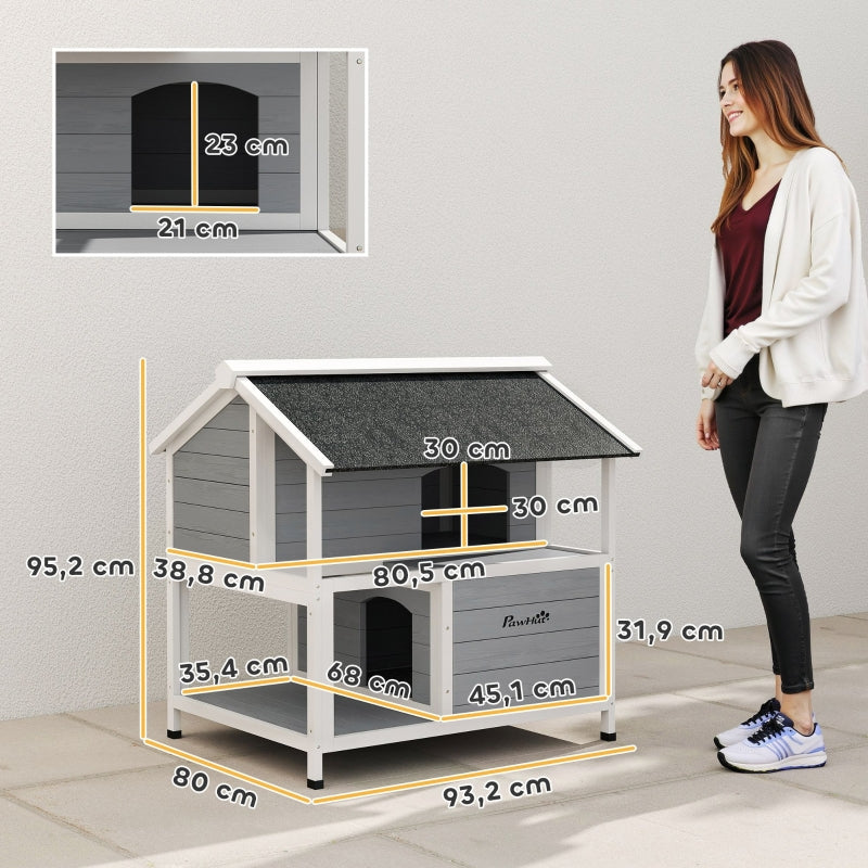 Outdoor Cat House Waterproof Hinged Roof 80x93x95cm - Grey