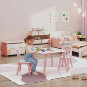 Children's Seating Set, Table with 2 Chairs, Animal Motif, Pine Wood, Pink