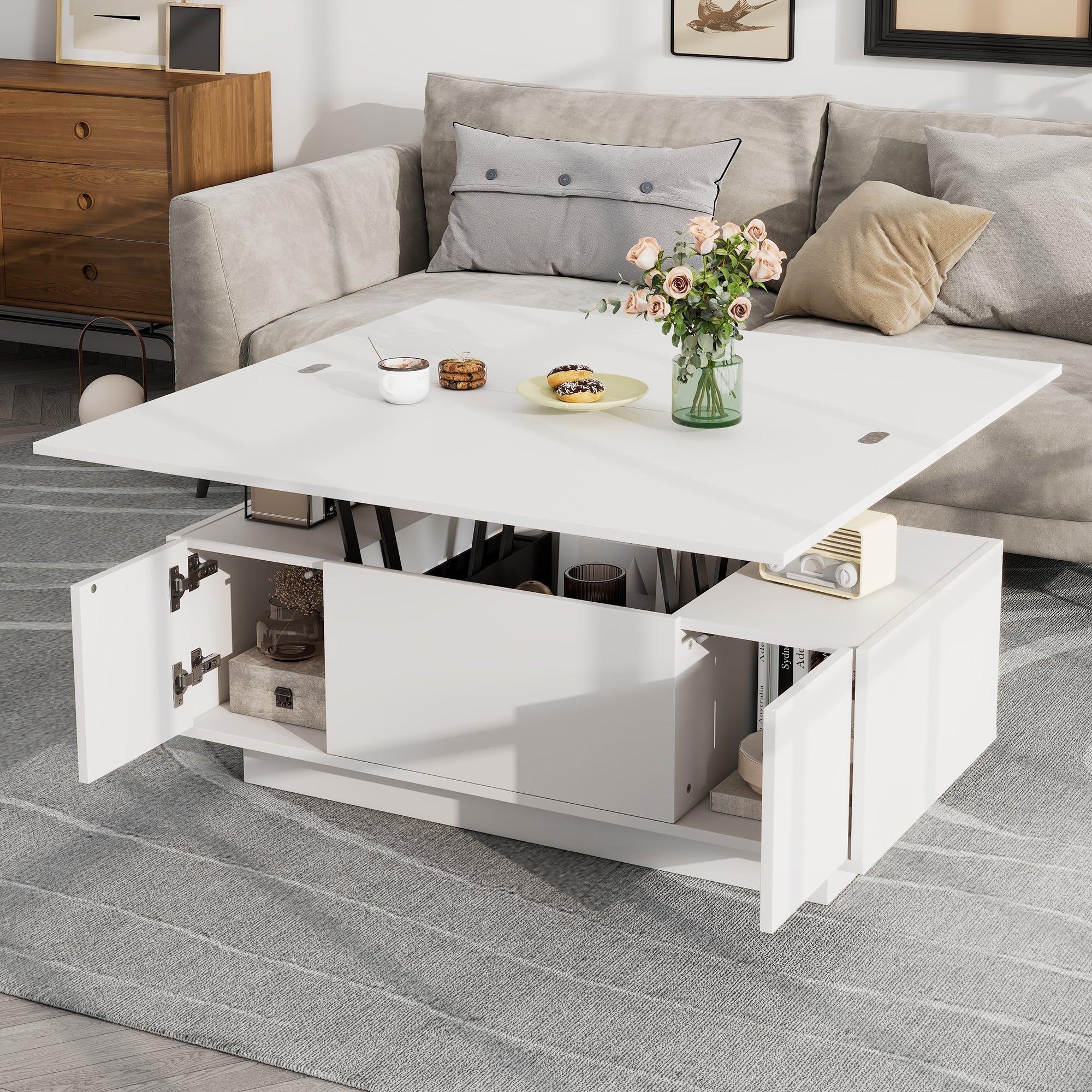 Modern Coffee Table with Double Lift-Top, Hidden Storage, 50kg Capacity