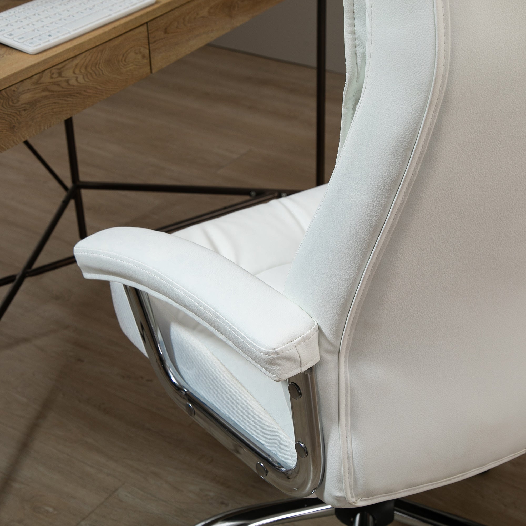 Vinsetto Office Chair, Ergonomic Swivel Rocker, Faux Leather White
