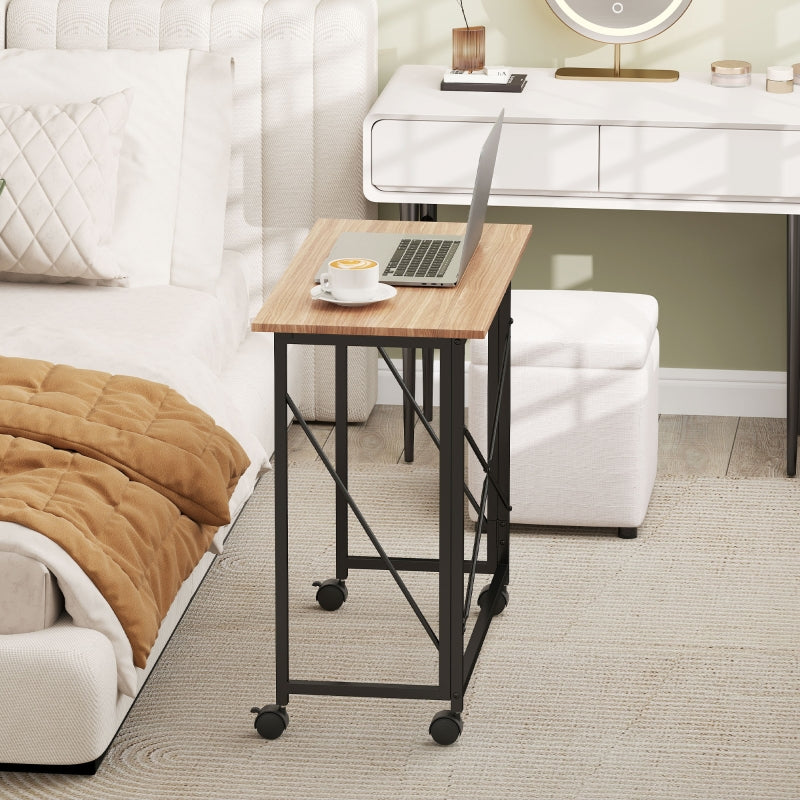 Folding Desk 80cm with Wheels, Space Saving, Oak