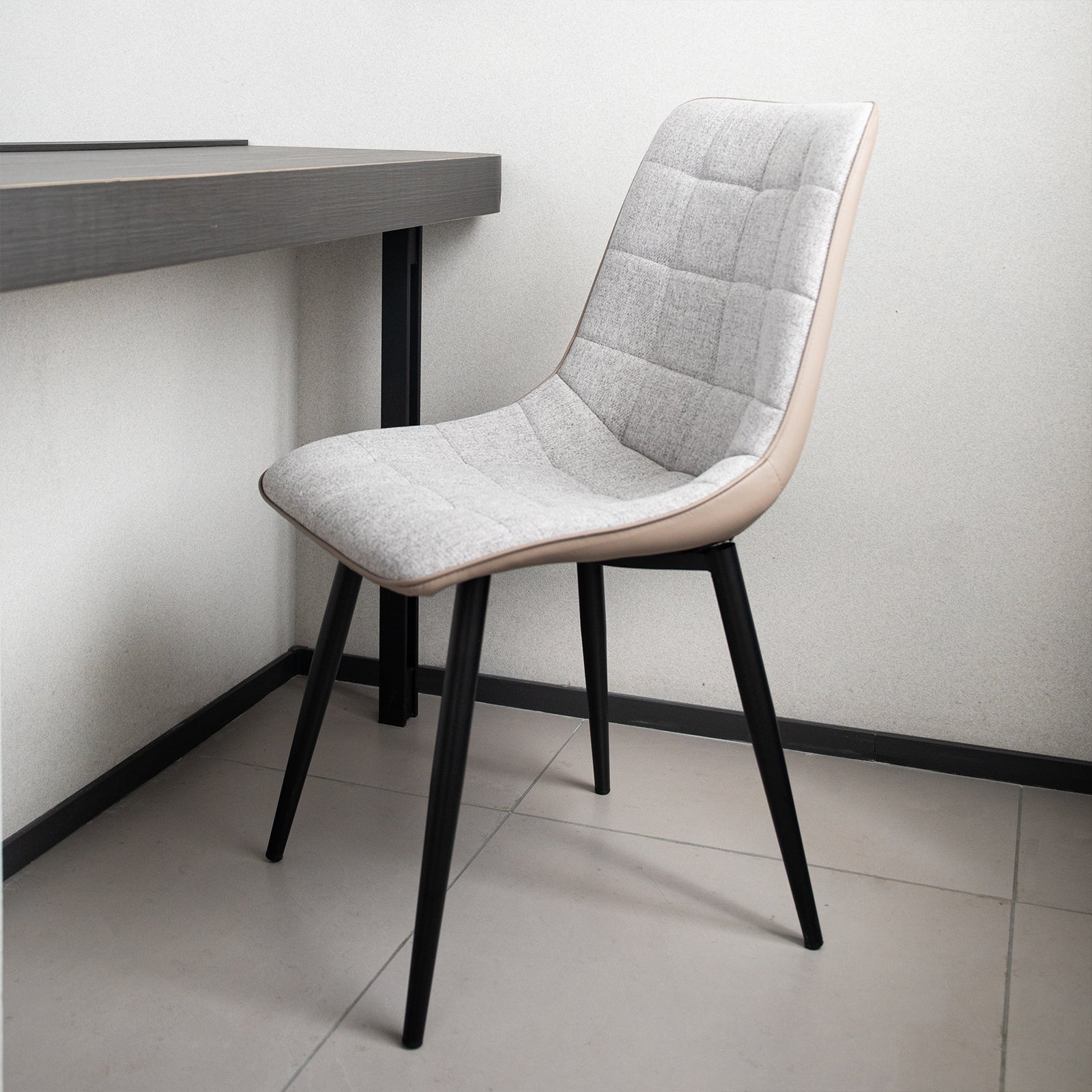 Set of 2 Upholstered Dining Chairs Metal Frame Faux Leather & Linen