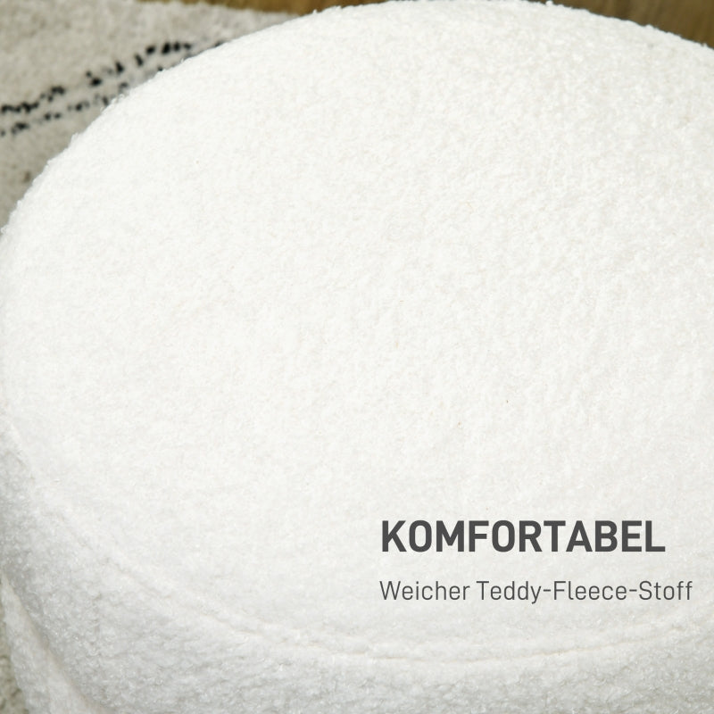 Stool footstool round upholstered with seat cushion cream white