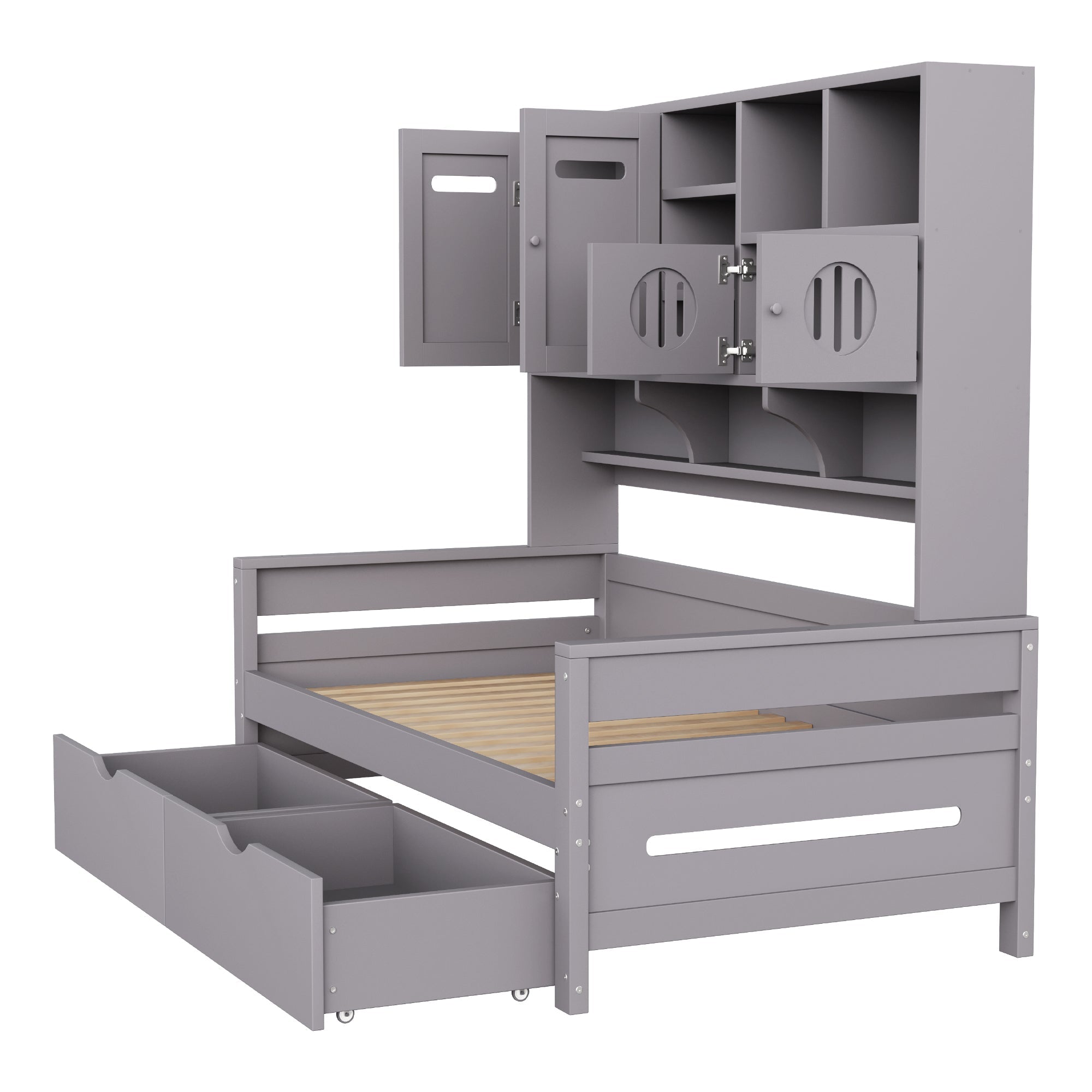 Wooden Sofa Bed, 90x200cm, Multifunctional Storage, Large Drawer, Grey