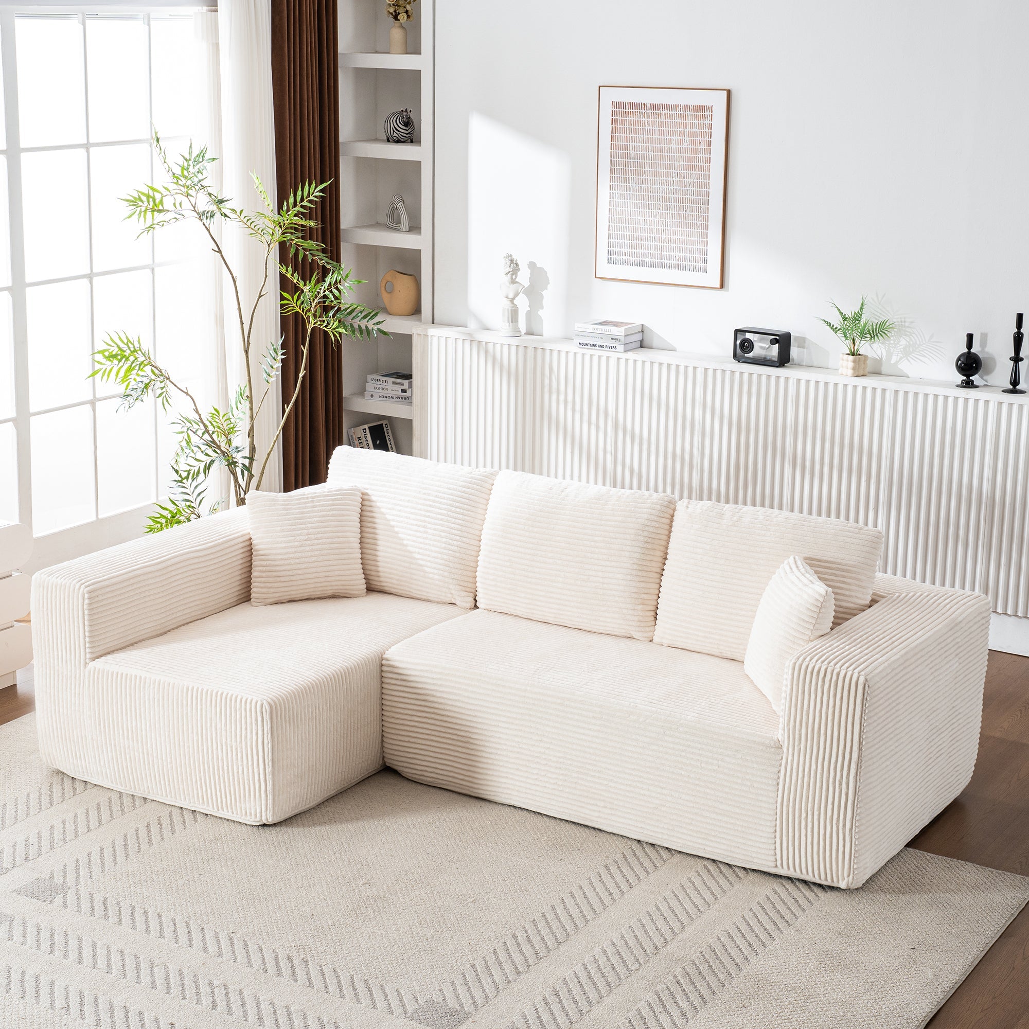 L-Shaped Cloud Sofa, Modern Modular Chaise Lounge, No Assembly, Core Fabric