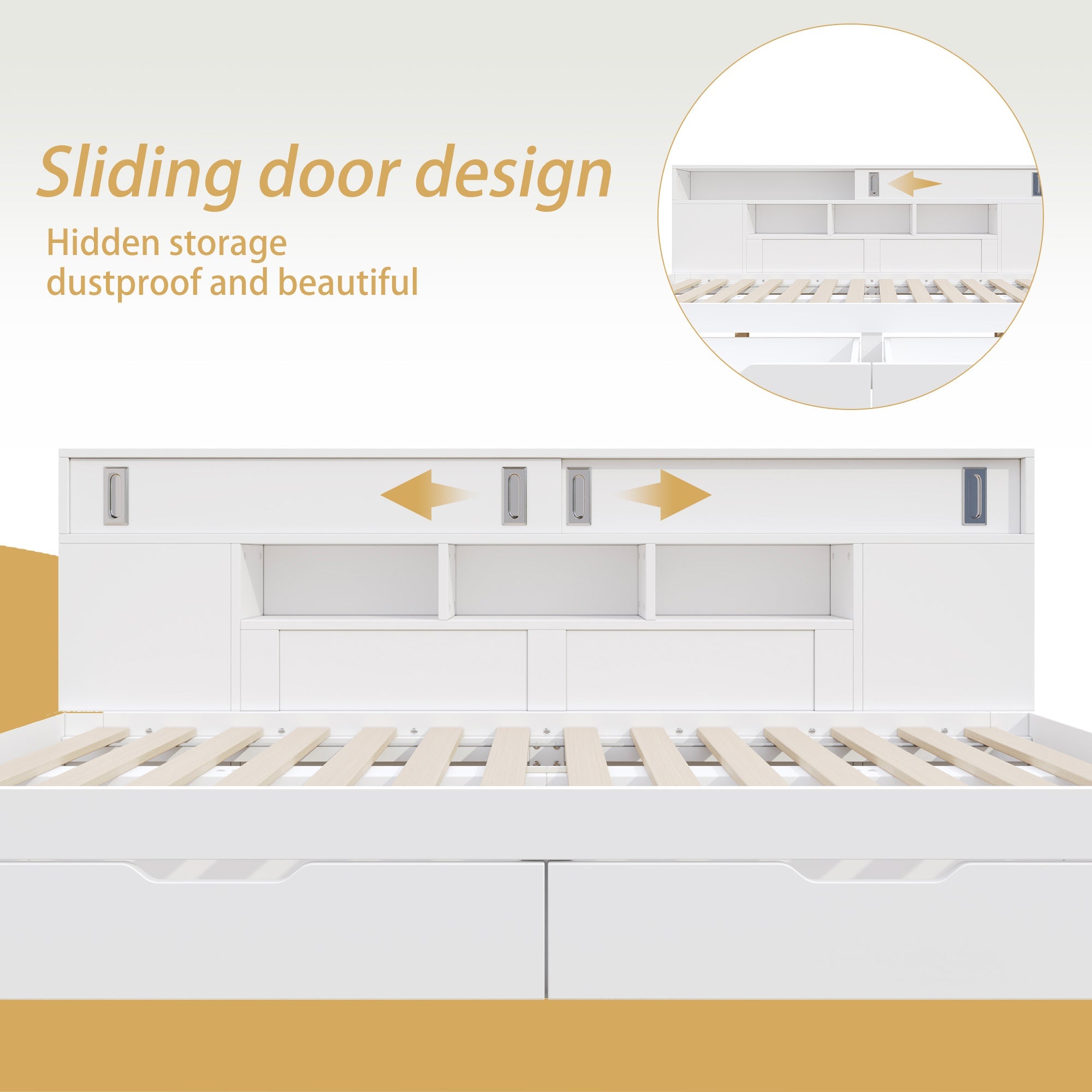 Sofa Bed Storage Daybed, Double 4ft 6in (135x190 cm) Multifunctional Bed with Drawers and Shelves, White