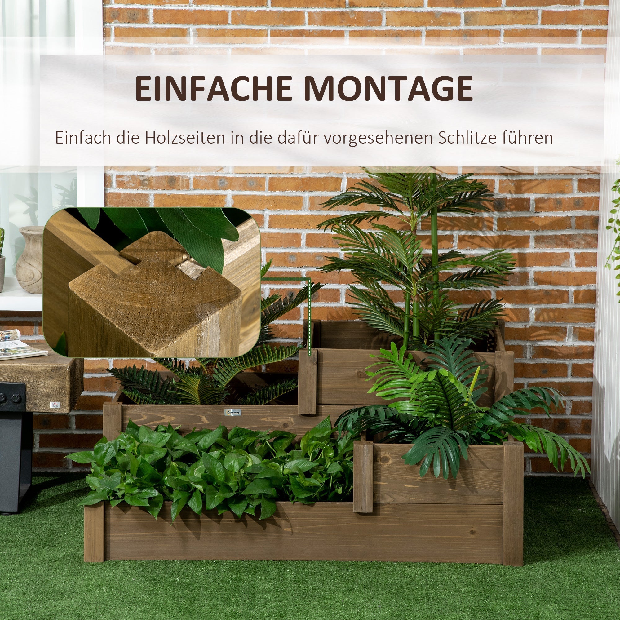 Raised Vegetable Bed, 3-Level Planter for Herbs 122x122x51 cm, Fir Wood Brown