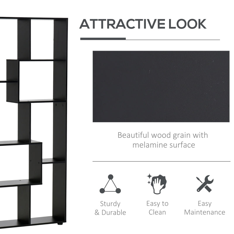 8-Tier Freestanding Bookcase, Melamine Surface Grid Stand, Black