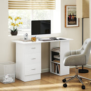 Computer Desk Writing Table PC Workstation with 3 Storage Shelves and Drawers White
