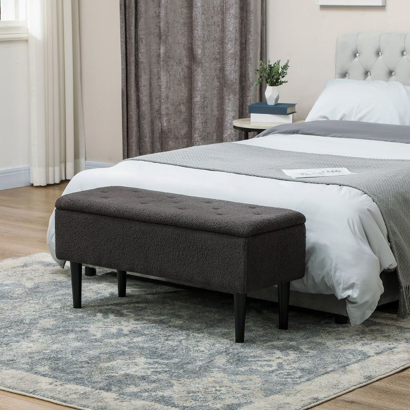 Storage Ottoman 47L Teddy Fleece Dark Grey