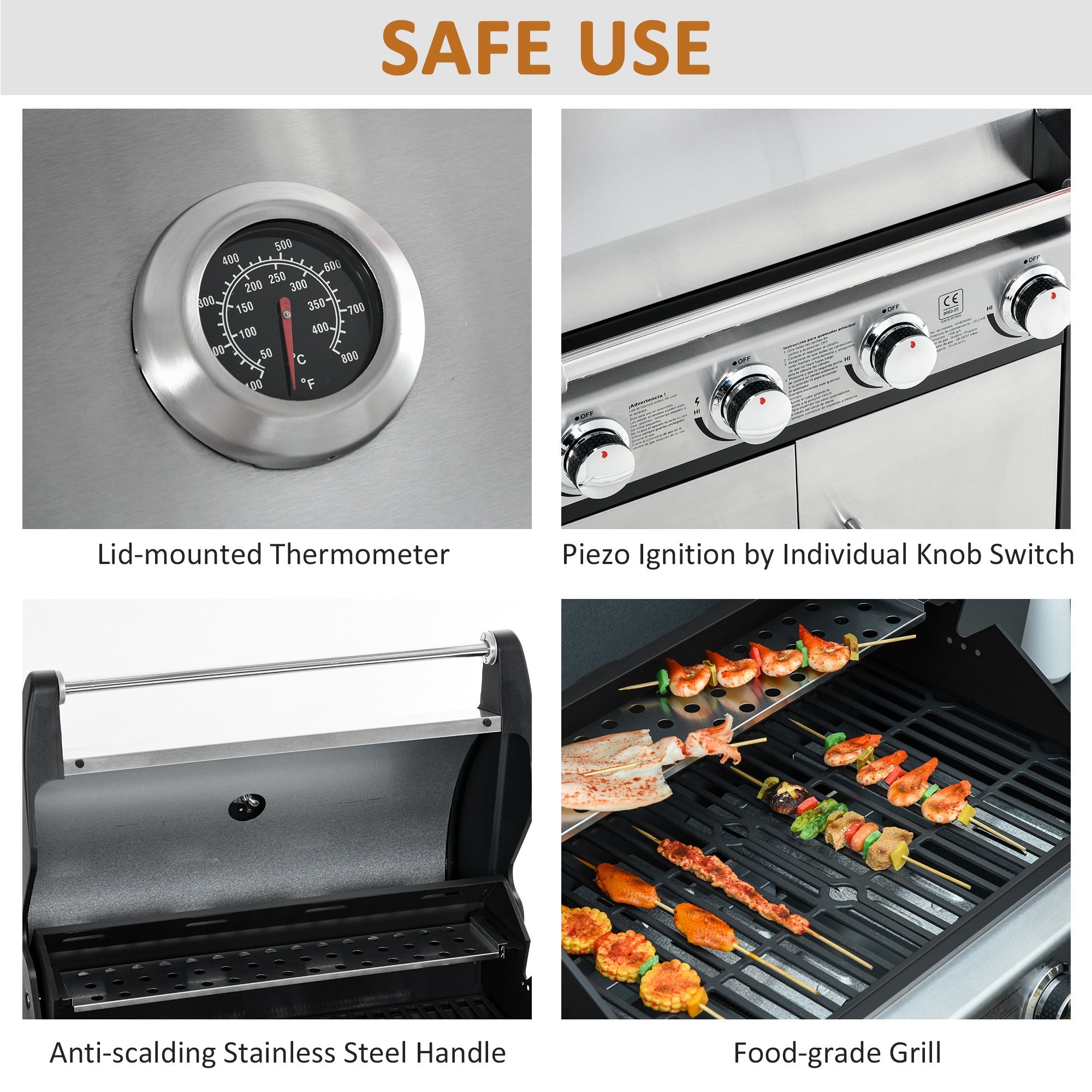 Gas Barbecue Grill 4+1 Burner Smoker BBQ Trolley Stainless Steel + Metal