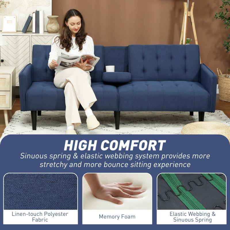 Three-Seater Sofa Bed with Cupholders - Dark Blue